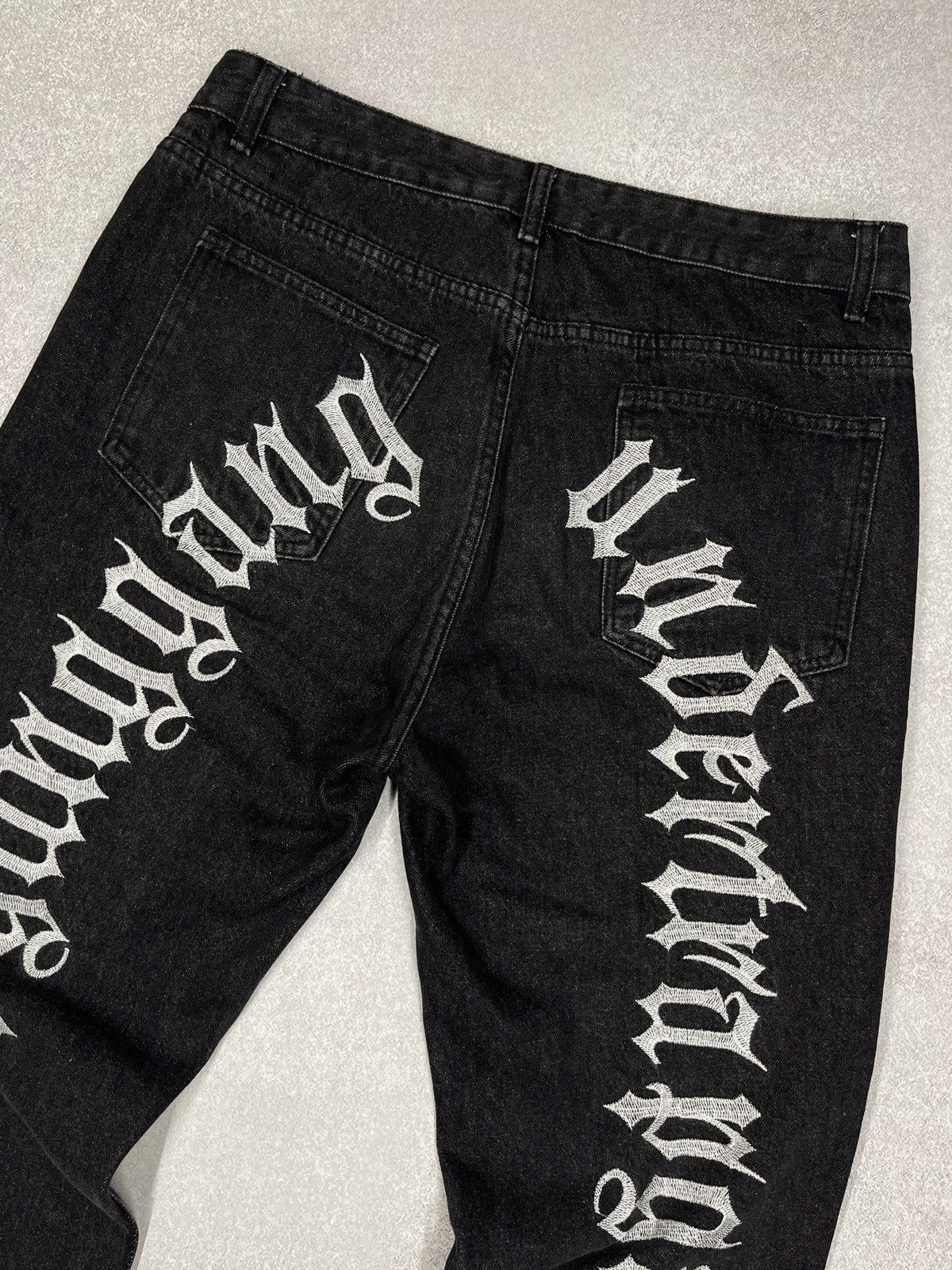 Other Women Mom Denim Flared Jeans Big Logo Inscription Size 34" / US 12 / IT 48 - 3 Thumbnail
