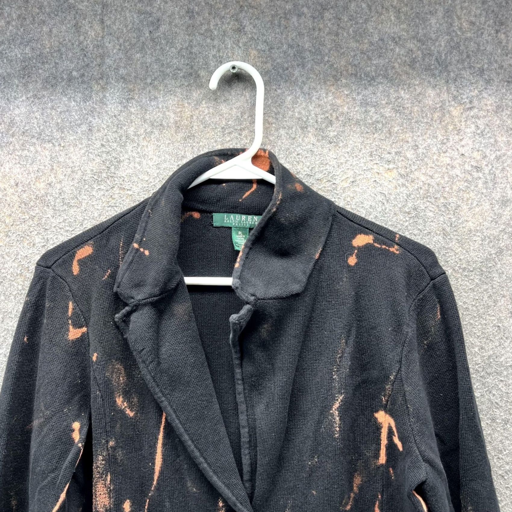 Ralph Lauren Lauren Ralph Lauren Womens Petite L Black Knit Blazer Jacket Bleach Stain Size L / US 10 / IT 46 - 3 Thumbnail