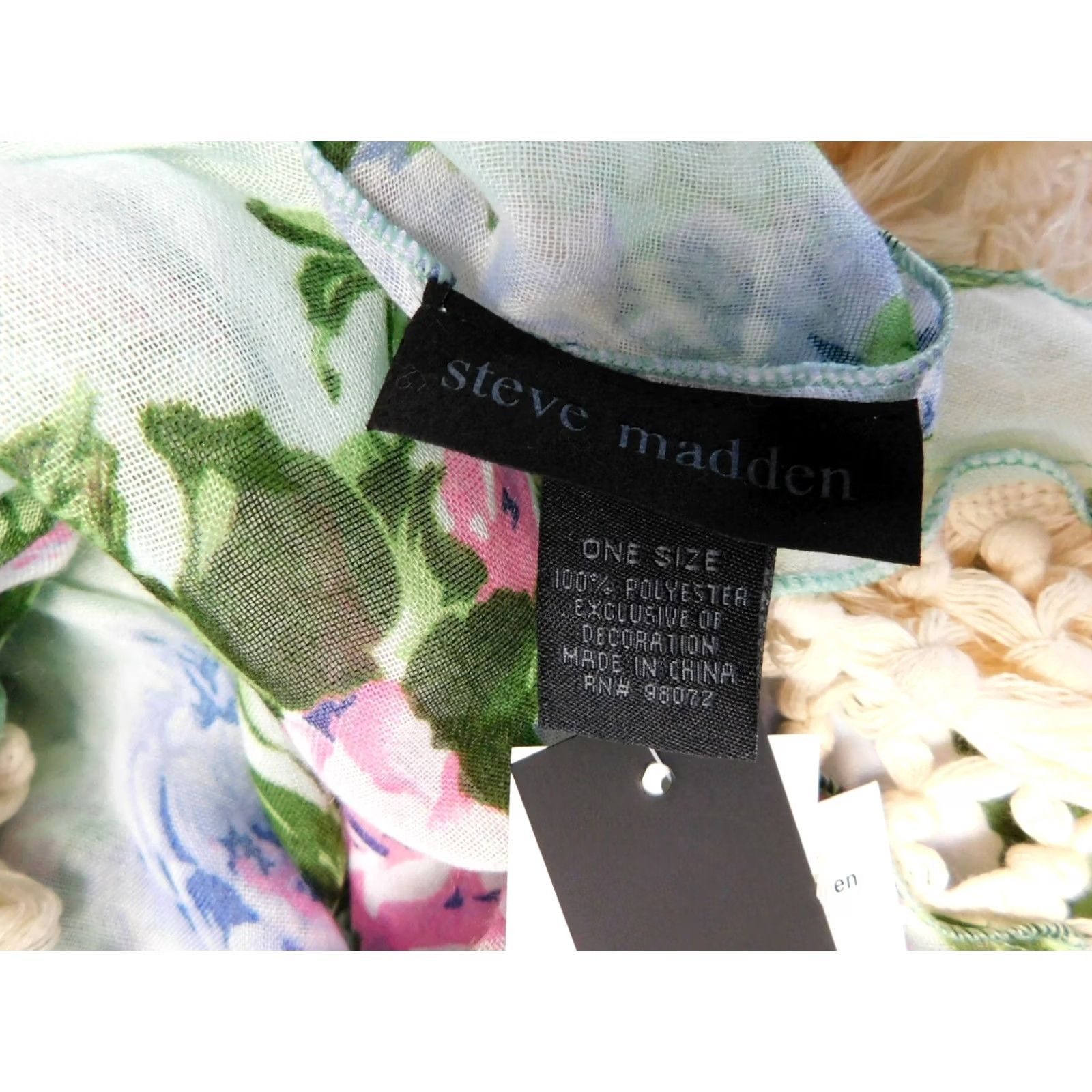 Steve Madden Steve Madden Keep Blooming Oversize Tassel Triangle Wrap-Swim Cover-Up Scarf Multi-Color Floral 66" Wide 23" Long Womens Shawl/Wrap Size ONE SIZE - 4 Thumbnail