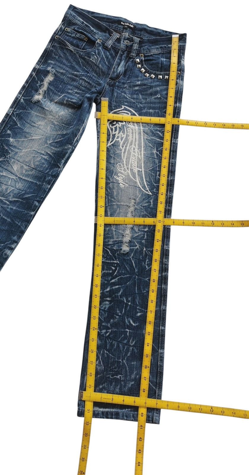 Japanese Brand White Wing Studded Denim Jeans Whiskered,Back Zippers Size US 28 / EU 44 - 10 Thumbnail