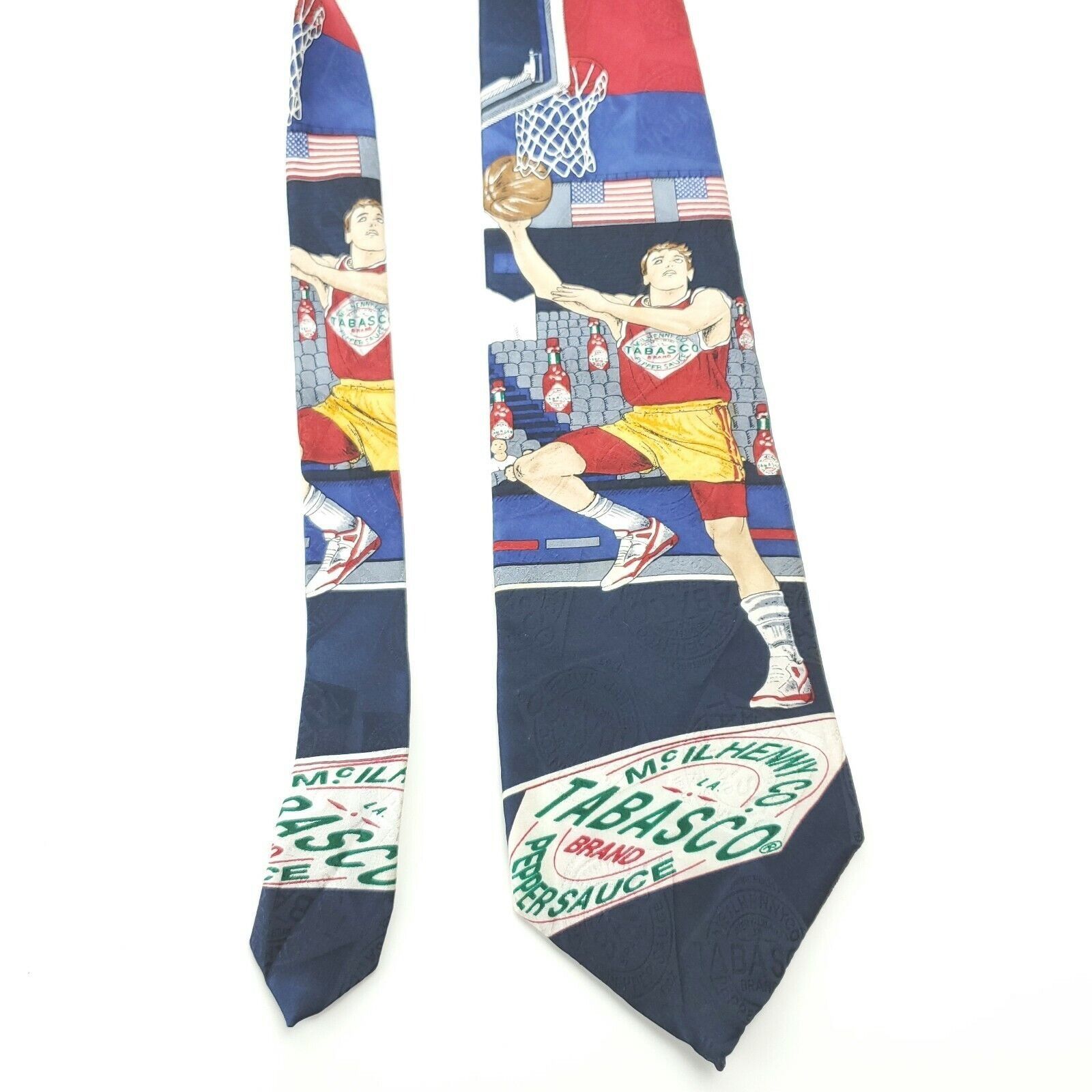 Tabasco Tabasco Blue Silk Tie Basketball Novelty Wide Size ONE SIZE - 2 Thumbnail