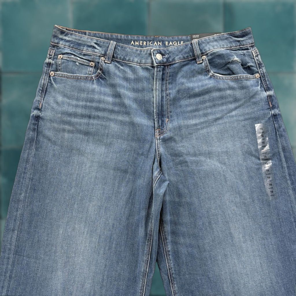 American Eagle Outfitters American Eagle Jeans 16 Short Blue Low-Rise Baggy Wide Leg Stretch Dreamy Womens Size 38" / US 16 / IT 52 - 1 Thumbnail