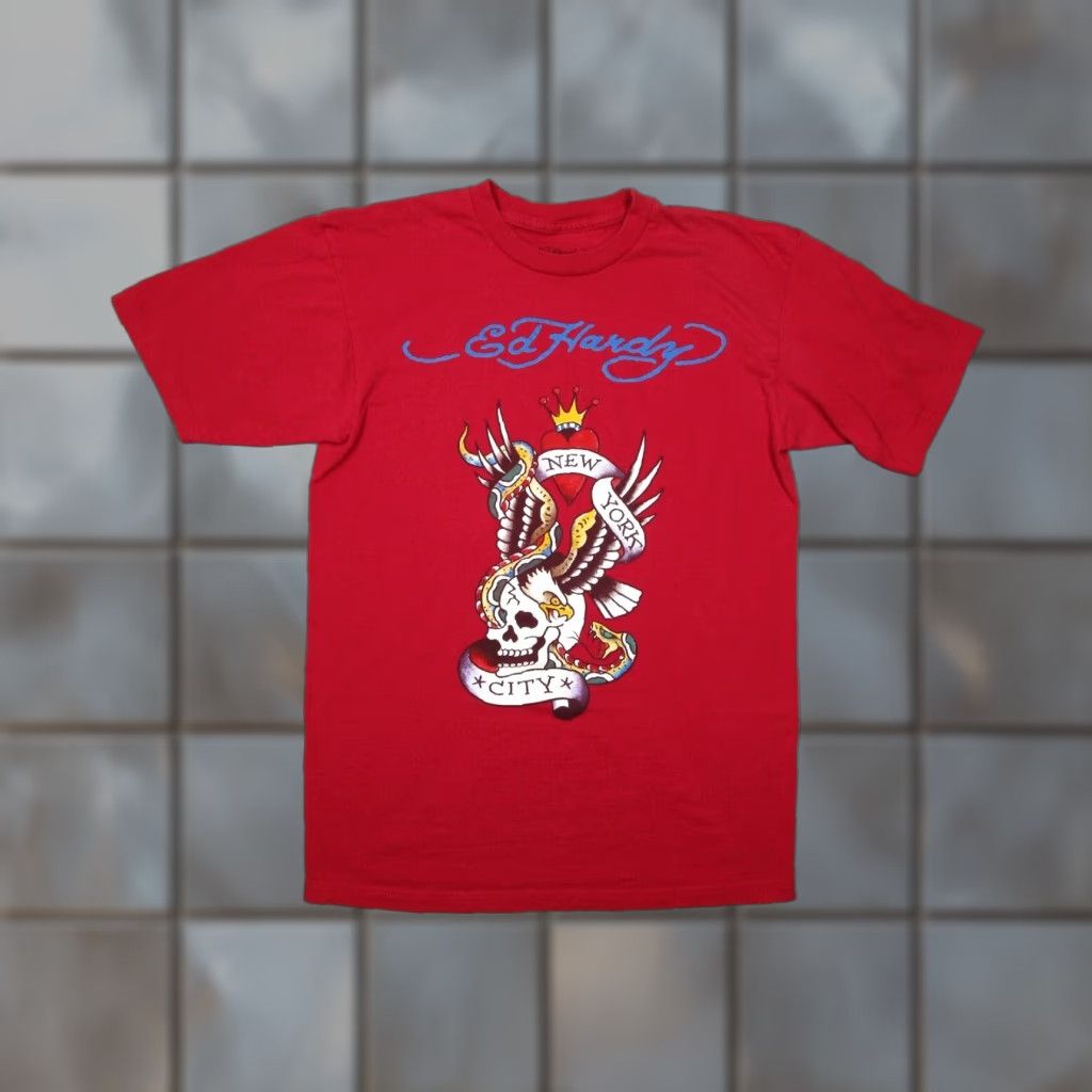 Ed Hardy Ed Hardy Shirt Mens Medium Red Short Sleeve Crew Neck New York City Skull Eagle Size US M / EU 48-50 / 2 - 1 Thumbnail