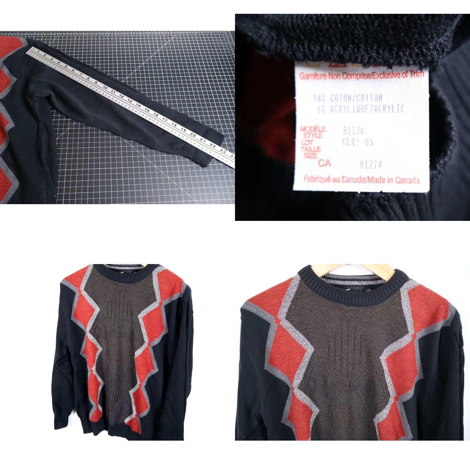 Vintage VINTAGE Tosani Sweat er Men's Medium Black Red Textured Cotton Knit Diamond Pattern Size US M / EU 48-50 / 2 - 8 Thumbnail
