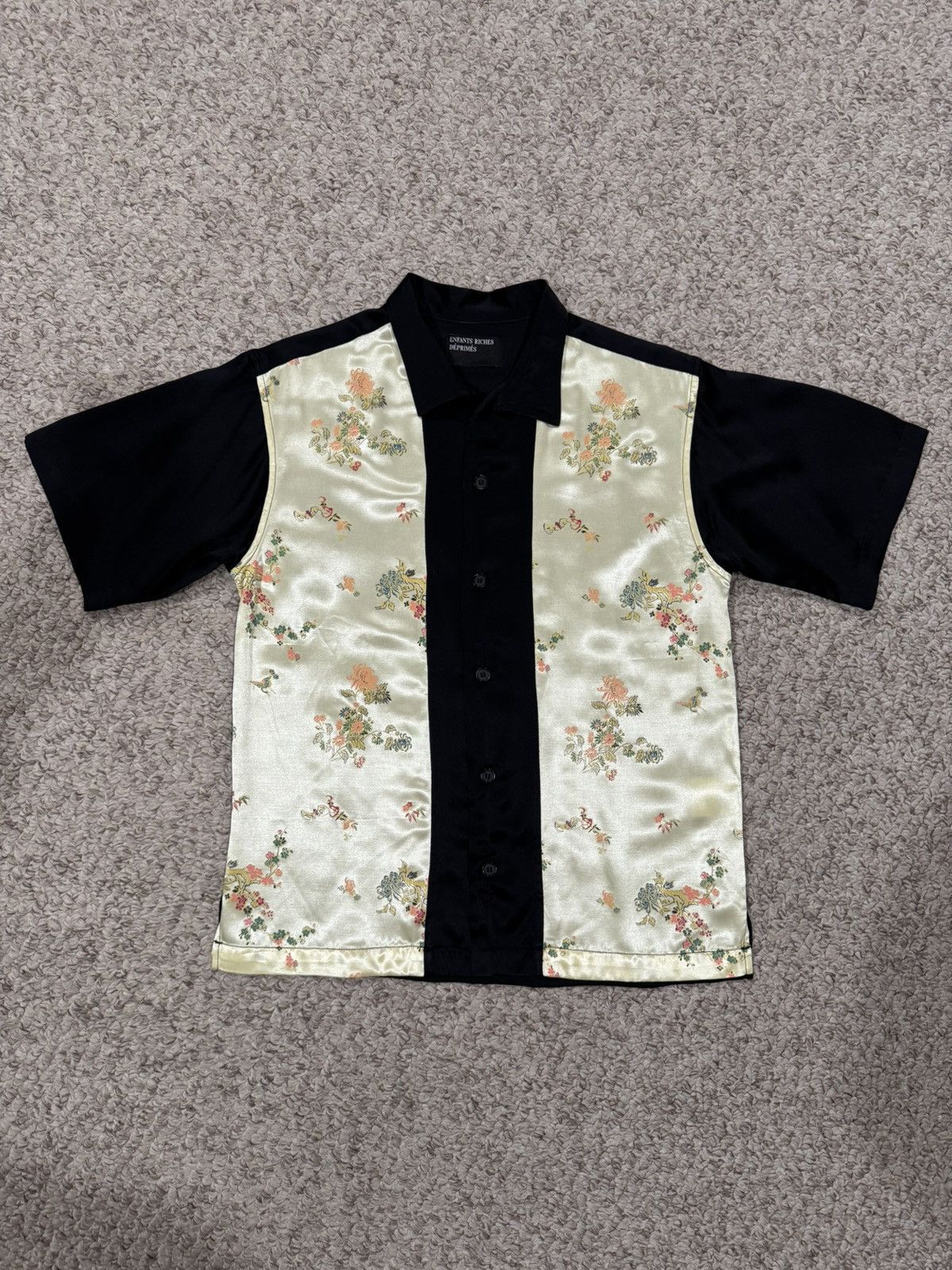Silk Floral Shirt With Jacquard Inset