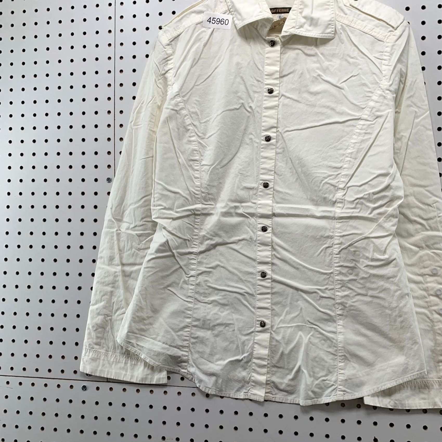 Vintage Gfferre Button Top Womens Large Studded Snap White Long Sleeve Made Italy Shirt Womens L White Studded Button-Up Size L / US 10 / IT 46 - 4 Thumbnail