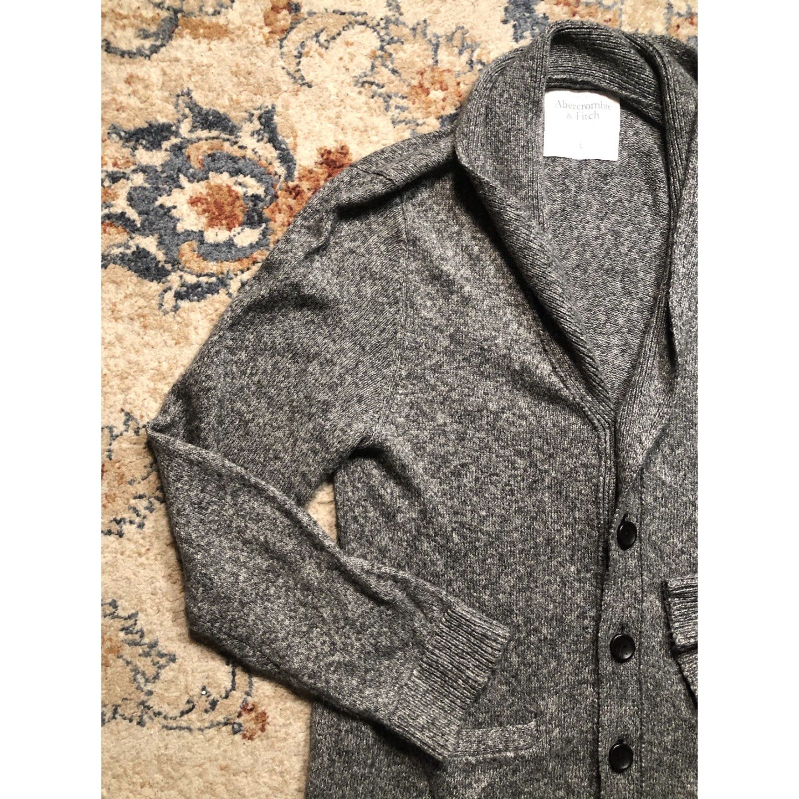 Abercrombie & Fitch Abercrombie & Fitch Cardigan Sweater Mens L Gray Waffle-Knit Pockets Preppy V-Neck Casual Knit Seasonal Comfort Regular Size US L / EU 52-54 / 3 - 3 Thumbnail