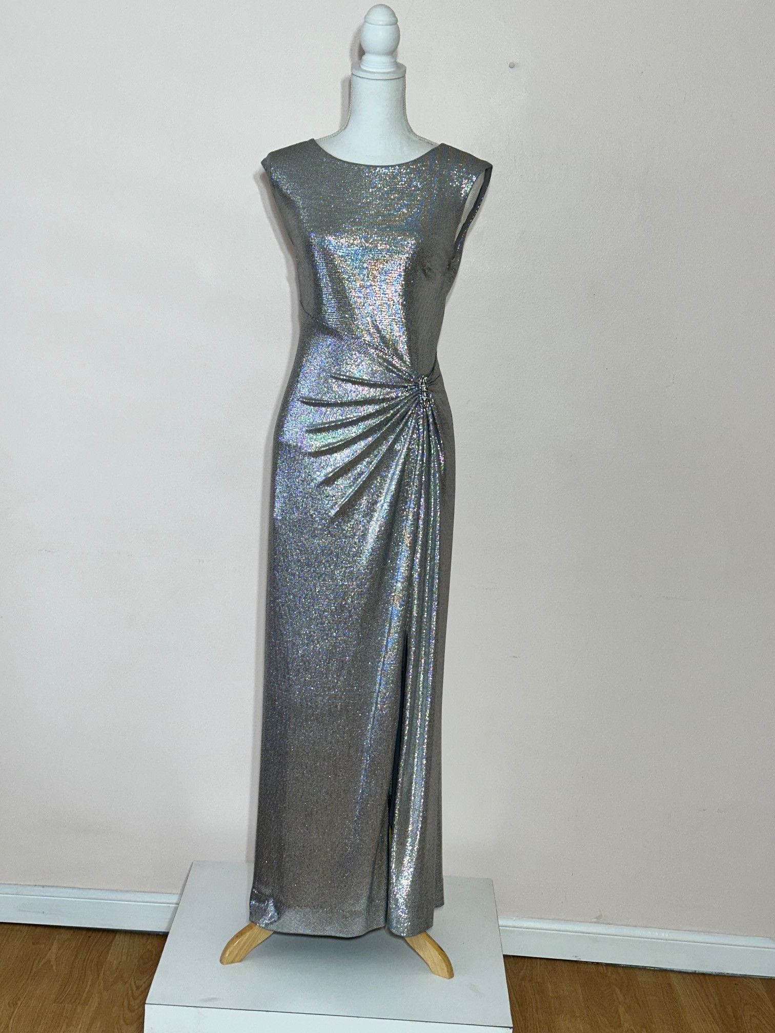 Lauren Ralph Lauren Classic Silver Boat Neck Sparkle Gown Size S / US 4 / IT 40 - 3 Thumbnail