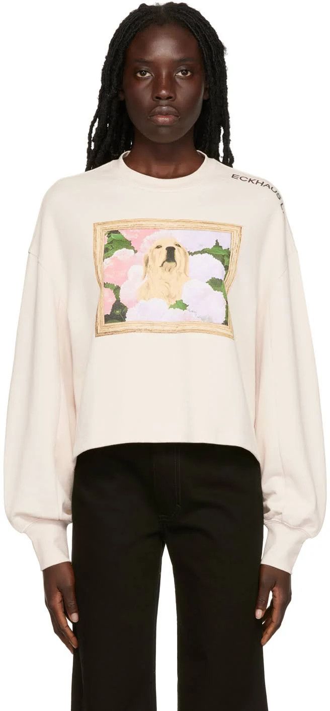 Eckhaus Latta o1mle0524 Cropped Sweatshirt in Cream Size XS / US 0-2 / IT 36-38 - 2 Thumbnail