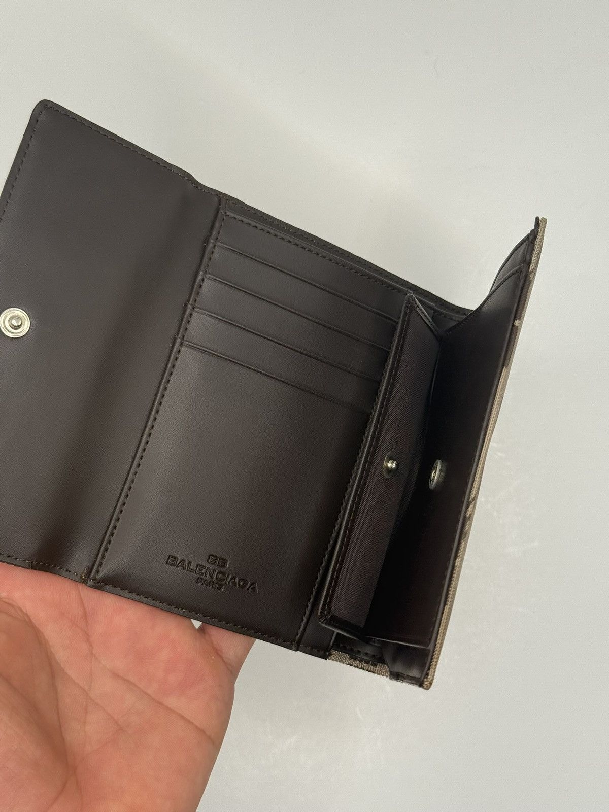 Balenciaga Mens Balenciaga tri fold wallet bb logo espresso leather Size ONE SIZE - 8 Thumbnail
