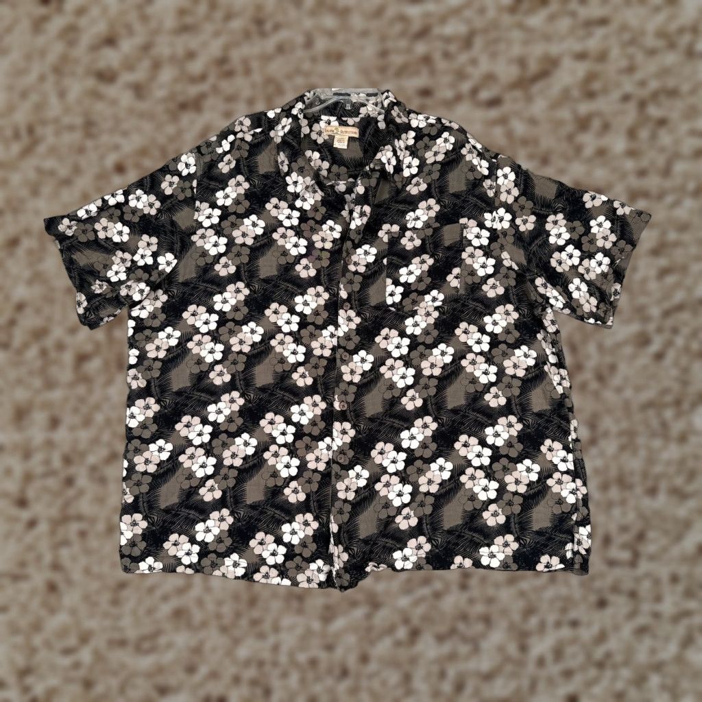 Vintage VINTAGE Island Shores Shirt Men 2XL Gray Floral Leaf Button Up 100% Rayon Hawaiian Size US XXL / EU 58 / 5 - 1 Thumbnail