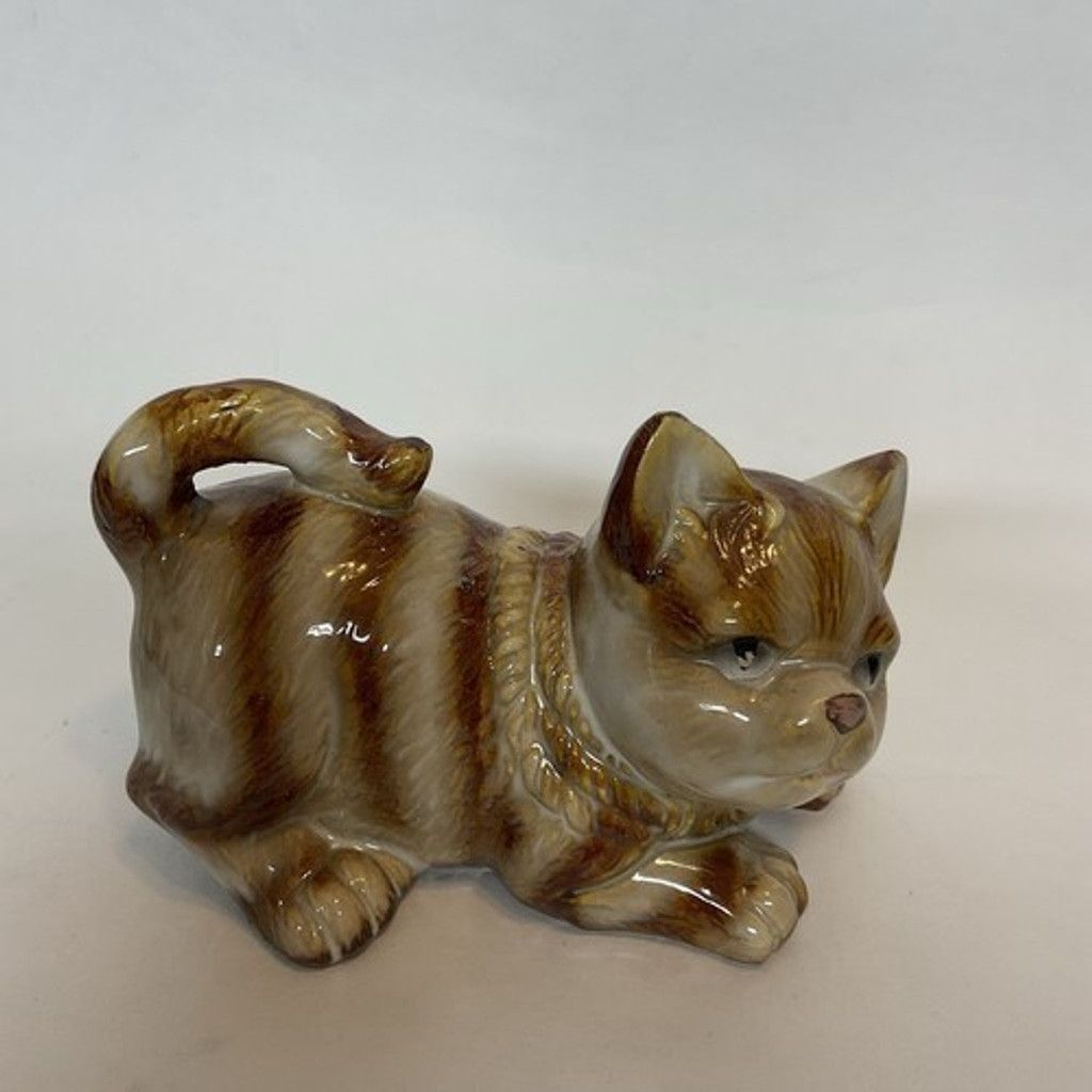 The Unbranded Brand VTG Cat Ceramic Glazed Striped Cat Crouch Laying Down Kitten Size ONE SIZE - 9 Thumbnail