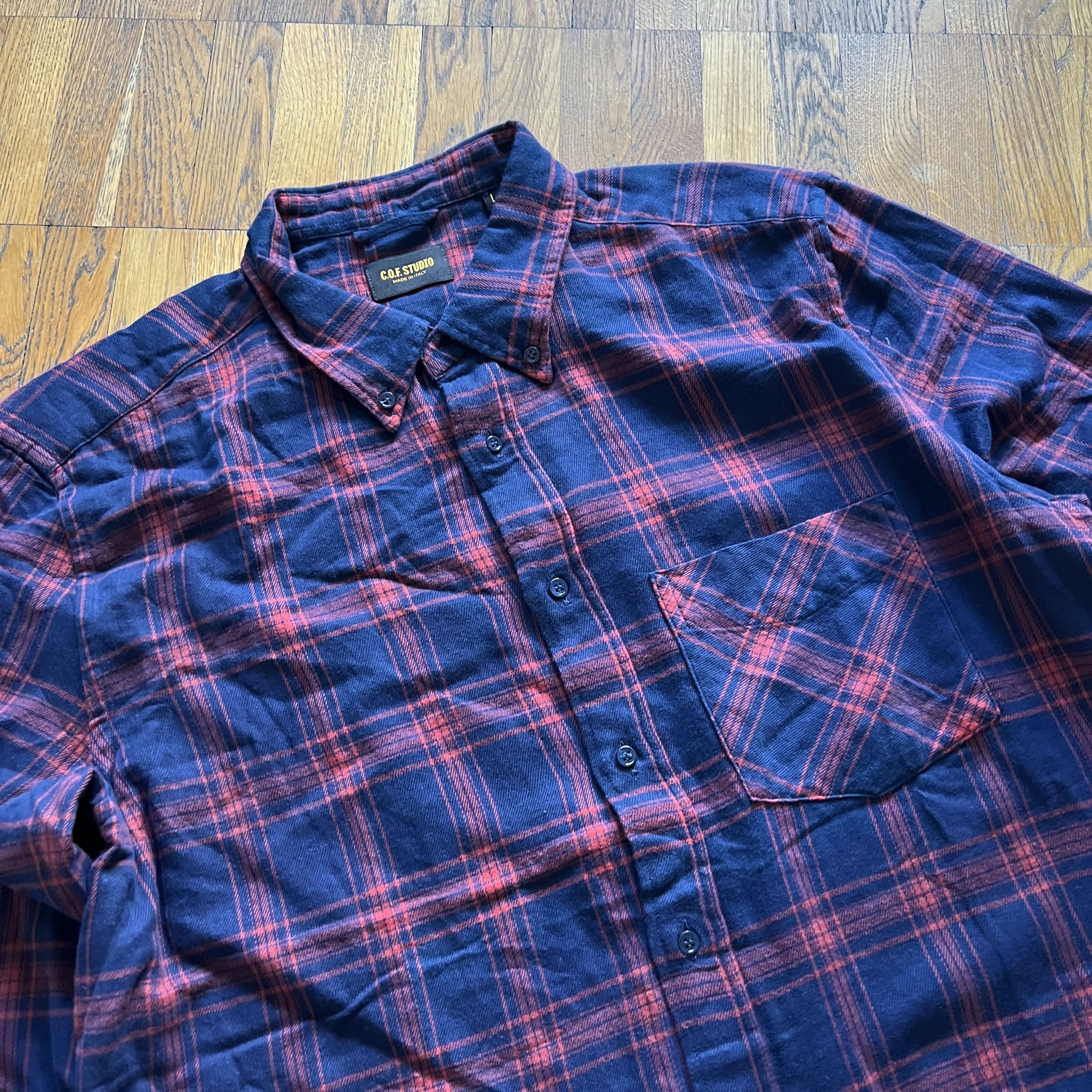C.O.F. Studio Men's COF STUDIO BD FLANELL Indigo Blue Red Check Shirt Size US L / EU 52-54 / 3 - 3 Thumbnail