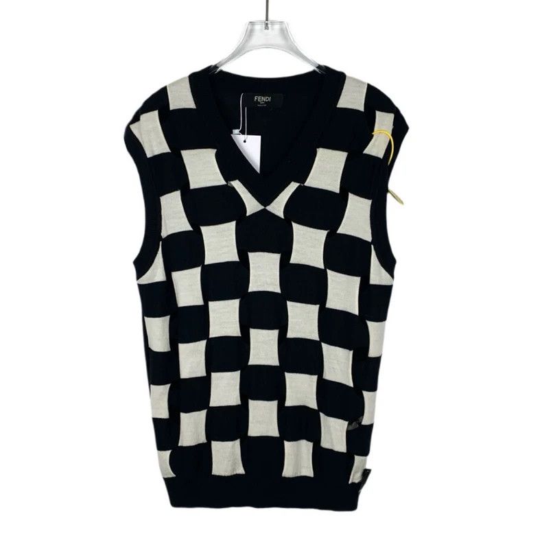 Fendi FENDI Black and White Checkerboard Wool Knit Vest Size US M / EU 48-50 / 2 - 1 Thumbnail