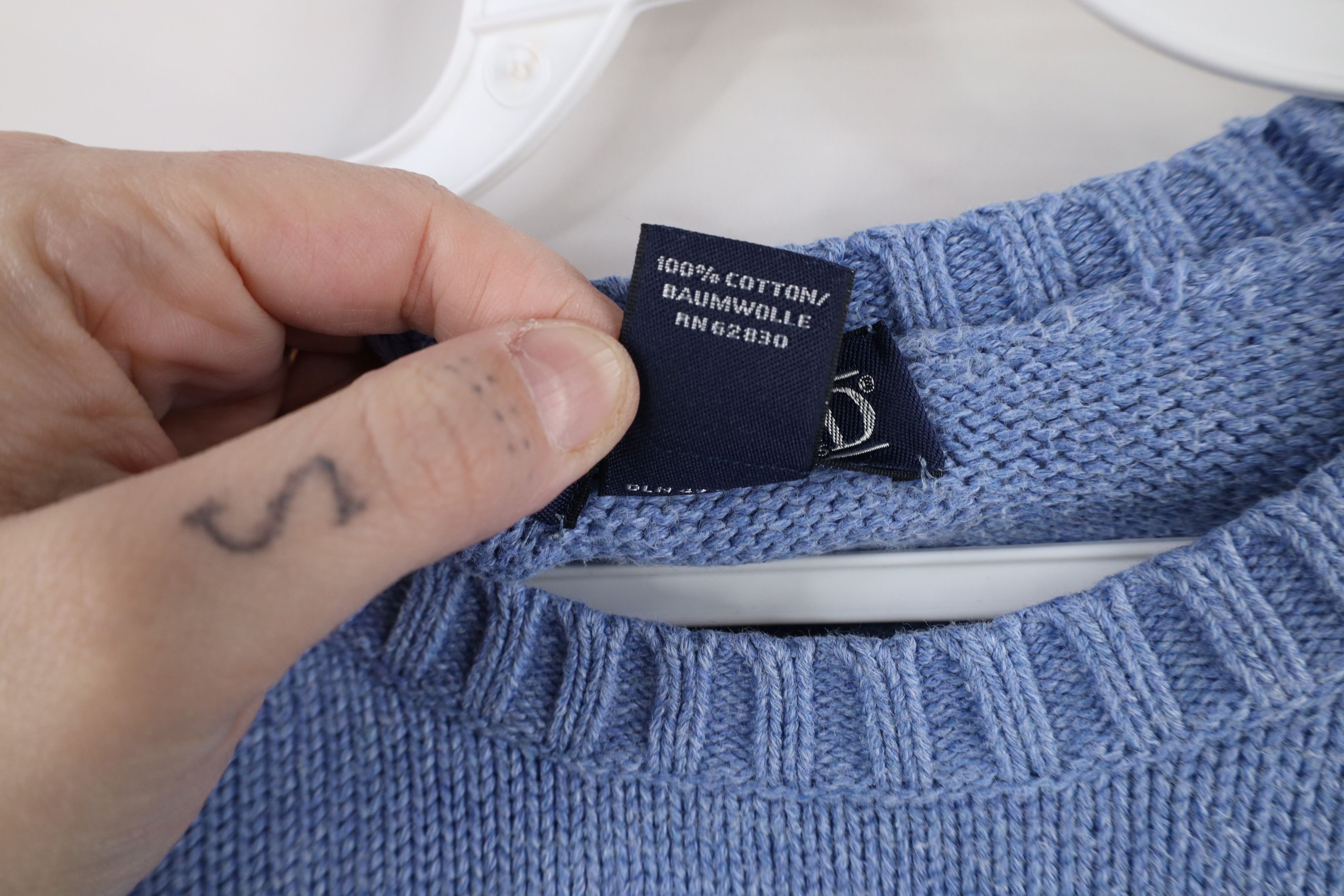 Lands' End × Vintage Vintage 90s Lands End Blank Cotton Knit Sweater Blue Japan Size L / US 10 / IT 46 - 6 Thumbnail