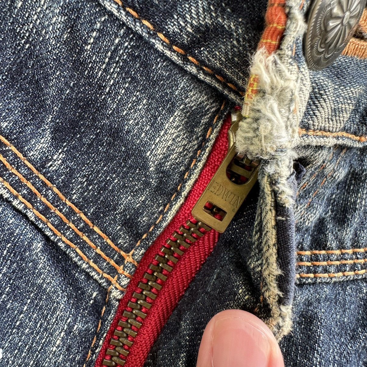 Edwin × Jean × Vintage Vintage Edwin Blue Trip Distressed Faded Denim Jean Pant W33 Size US 33 - 6 Thumbnail