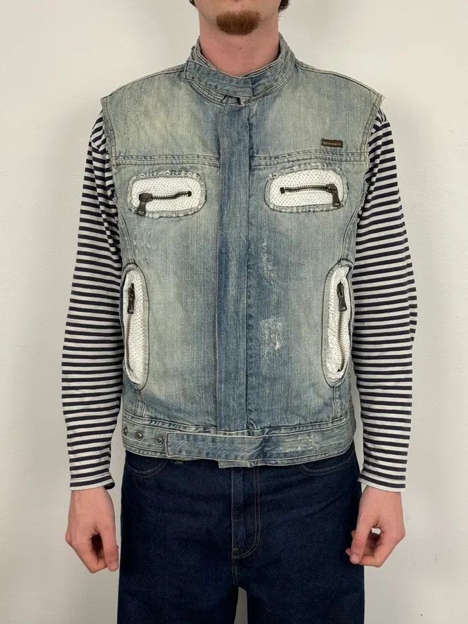 Dolce & Gabbana SS2005 Dolce & Gabbana Blue & White Snakeskin Effect Denim Vest Jacket Size US M / EU 48-50 / 2 - 2 Thumbnail