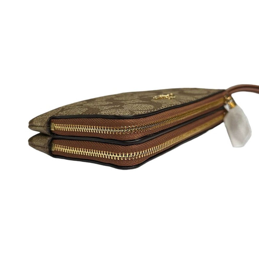 Coach Coach Double Corner Zip Wristlet In Signature Khaki Reedwood Size ONE SIZE - 6 Thumbnail