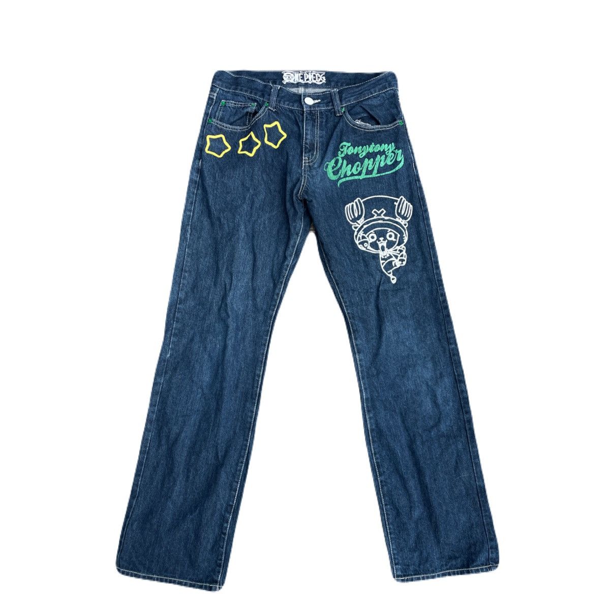 Japanese Brand 2000s ONEPIECE Graffiti Jeans Bape Style Anime Size US 30 / EU 46 - 2 Thumbnail