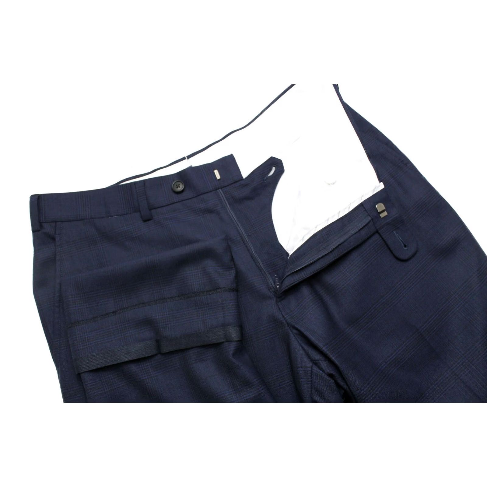 Suitsupply Suitsupply Sienna Trousers Wool Plaid Zip Dark Blue Men UK 38 / W33 Dress Pants Regular Front Pleated Leather Logo Pocketed Size US 38 / EU 54 - 4 Thumbnail