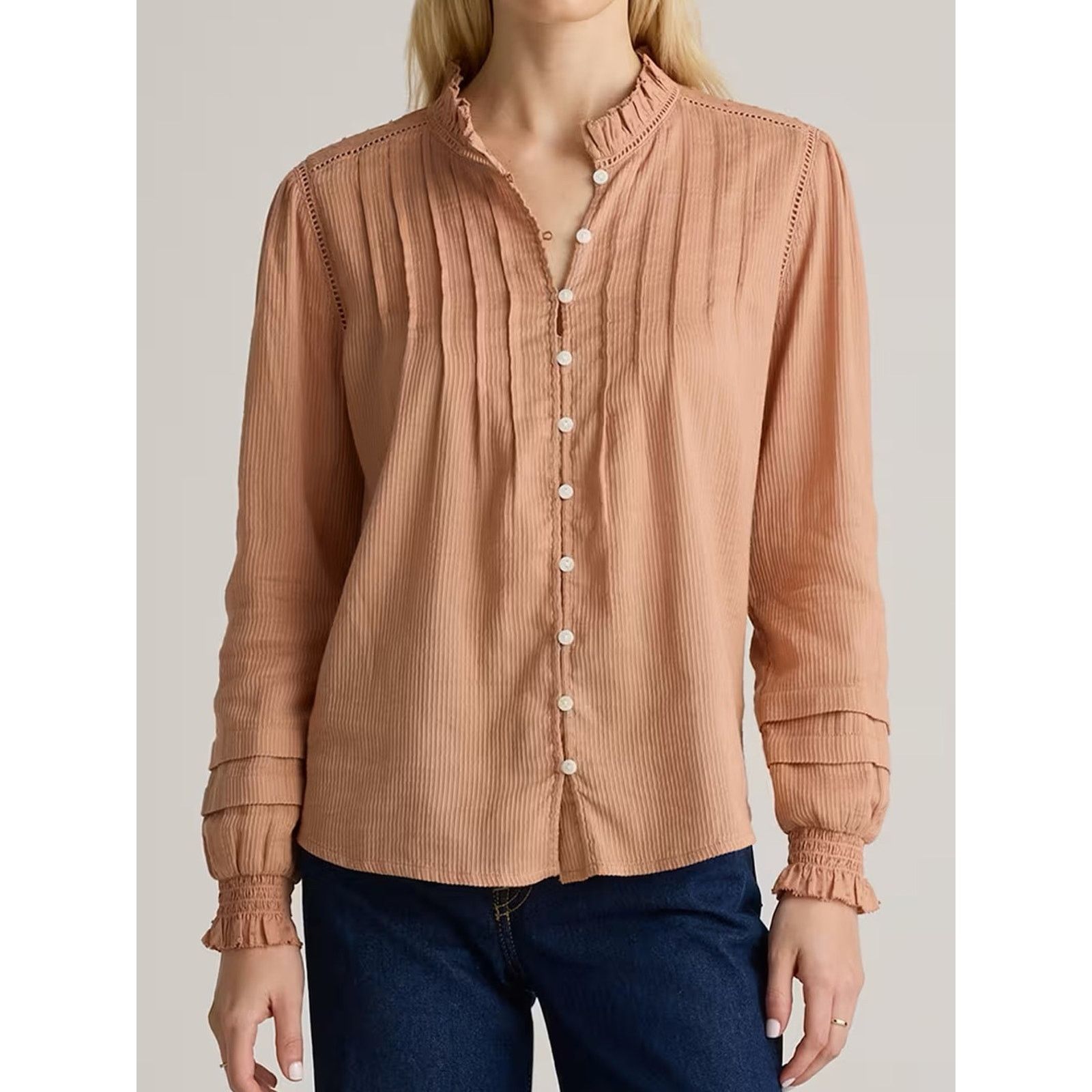 Quince Quince $158 Organic Textured Cotton Peasant Blouse Large EUC Size L / US 10 / IT 46 - 2 Thumbnail