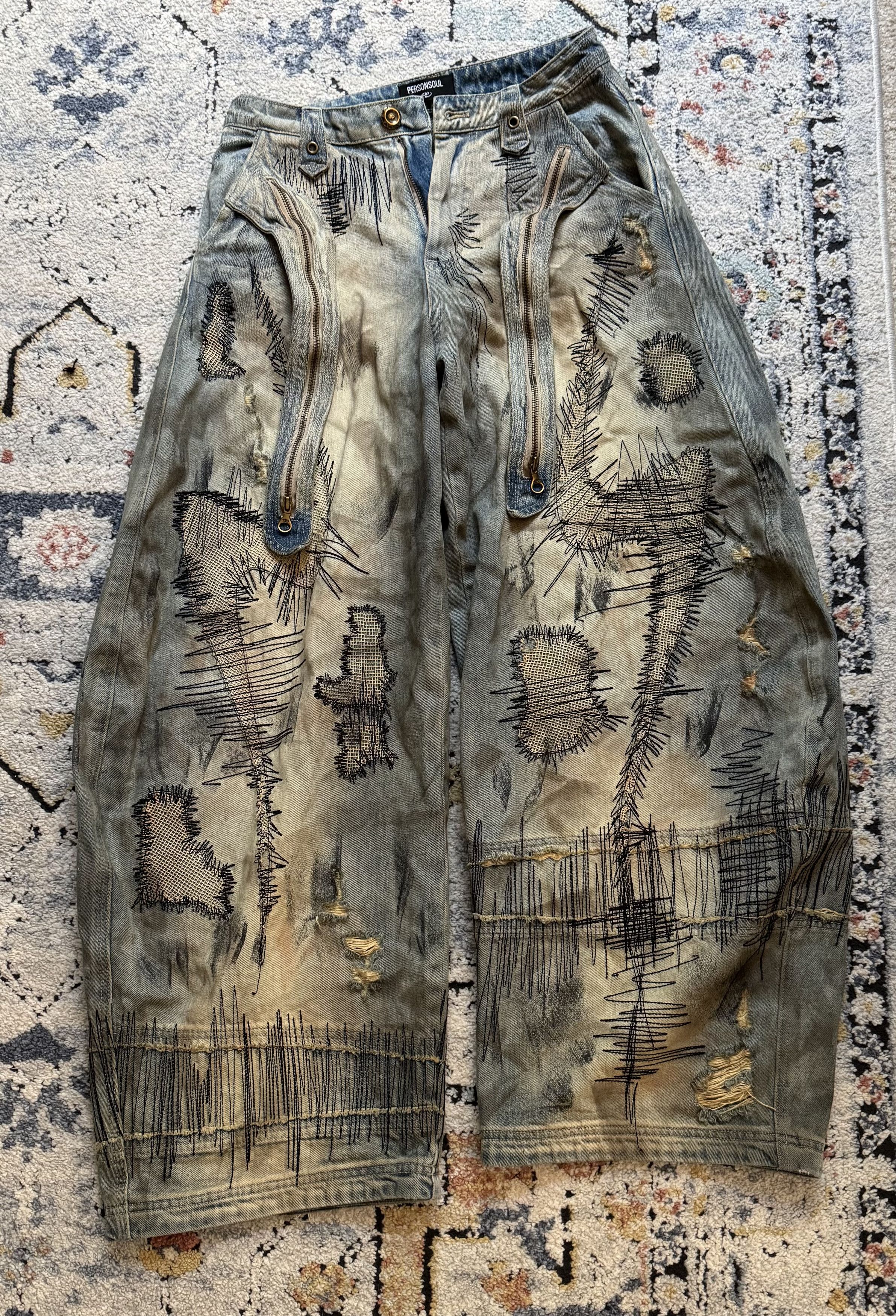 Other Personsoul Stain Embroidery Curved Jeans Size US 27 - 1 Thumbnail