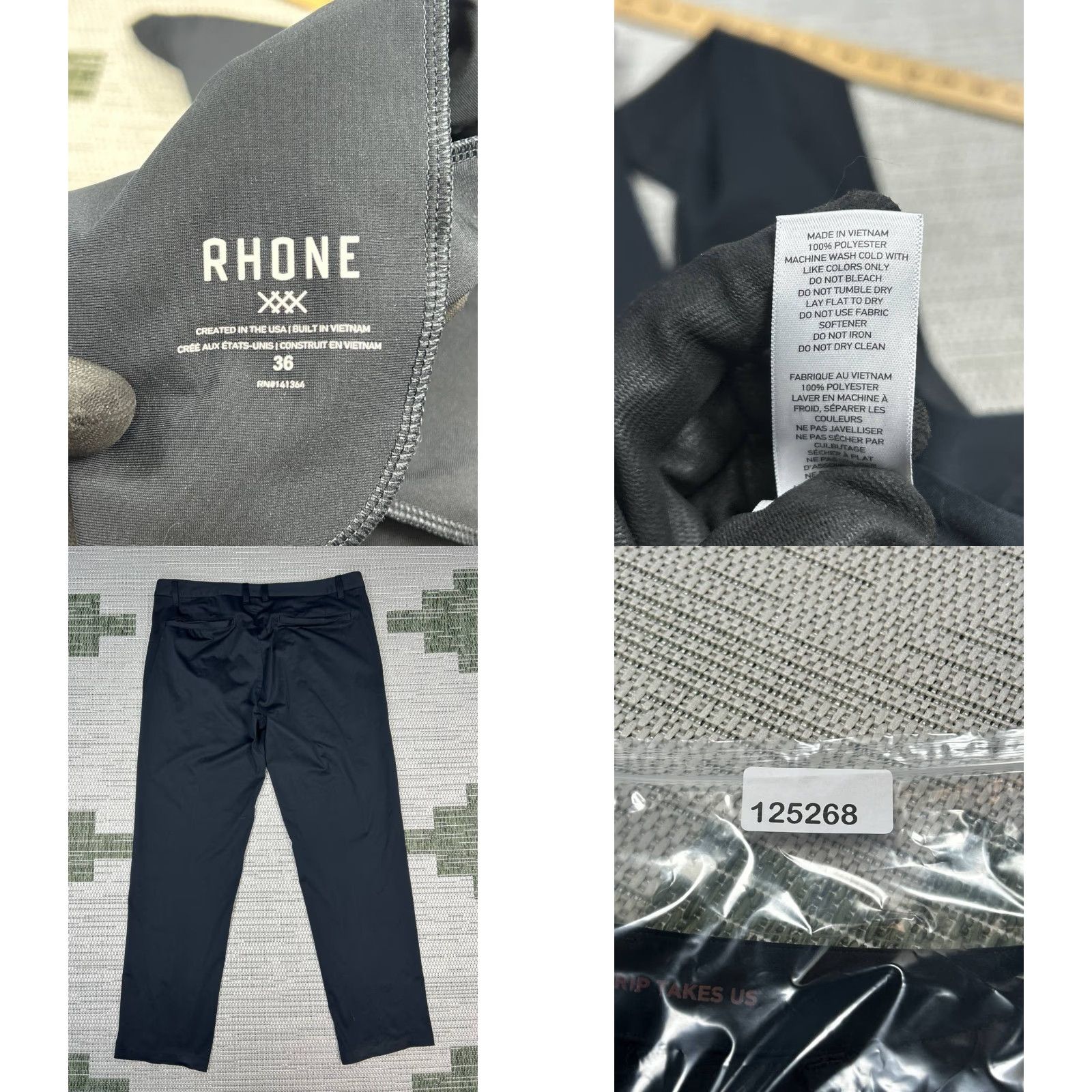 Rhone Rhone Pants Mens 36 Black Polyester Tapered Size US 36 / EU 52 - 9 Thumbnail
