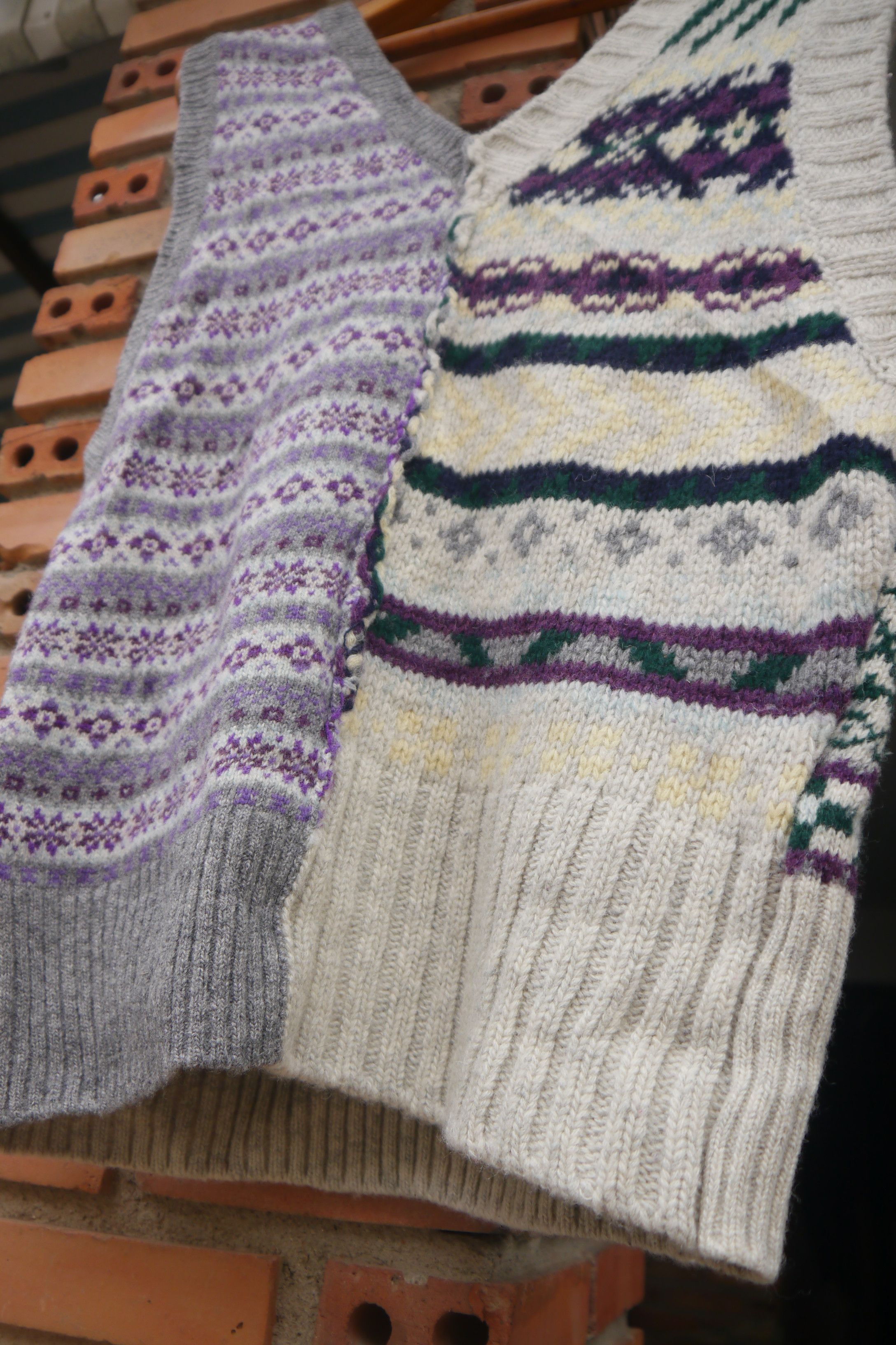 Japanese Brand (J721) Beams Boy Maturely Purple Gray V neck Fair Isle Style Size S / US 4 / IT 40 - 3 Thumbnail