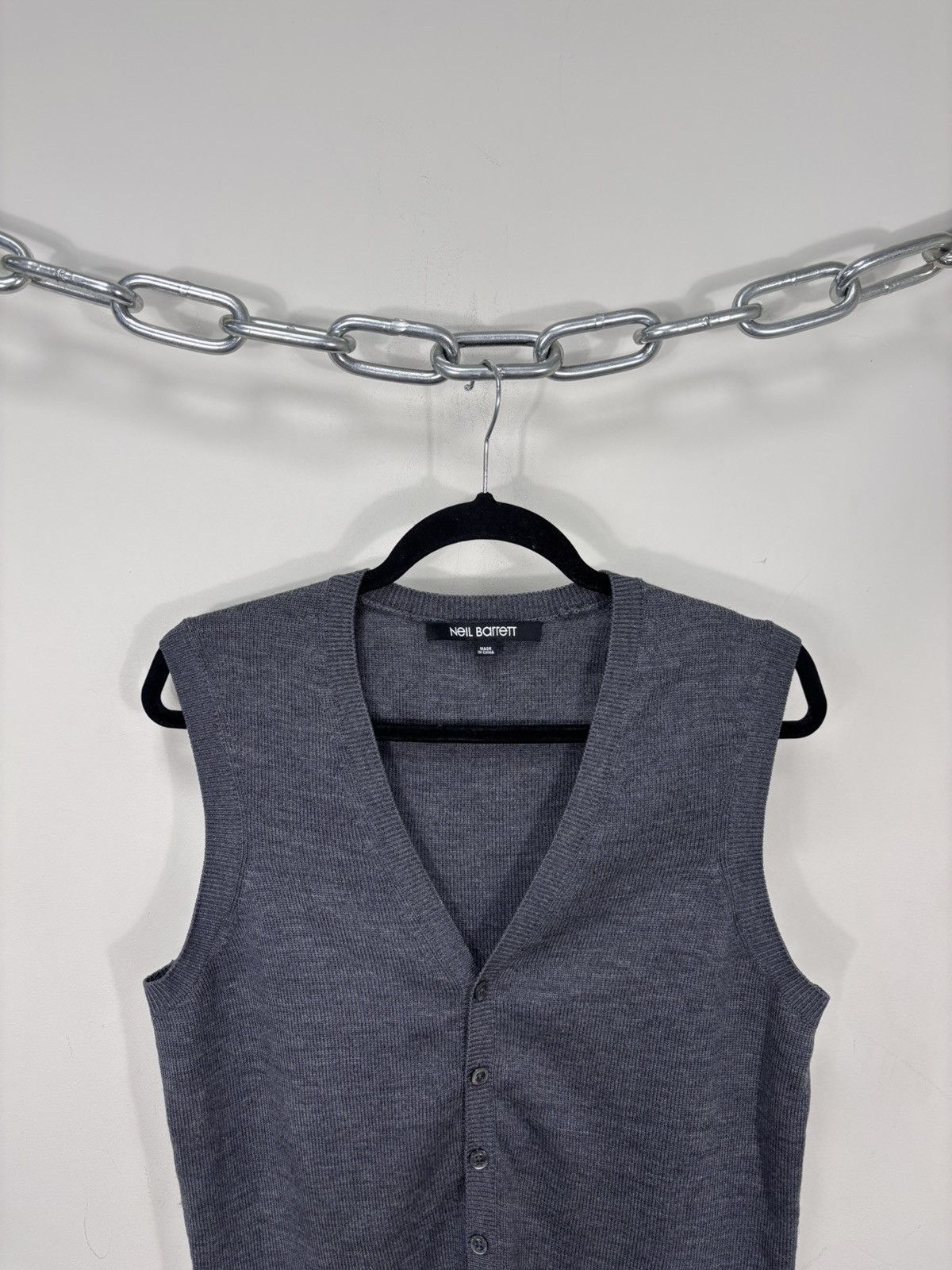 Neil Barrett Neil Barrett Men’s Grey Wool Knit Vest Sleeveless Cardigan Size US M / EU 48-50 / 2 - 2 Thumbnail