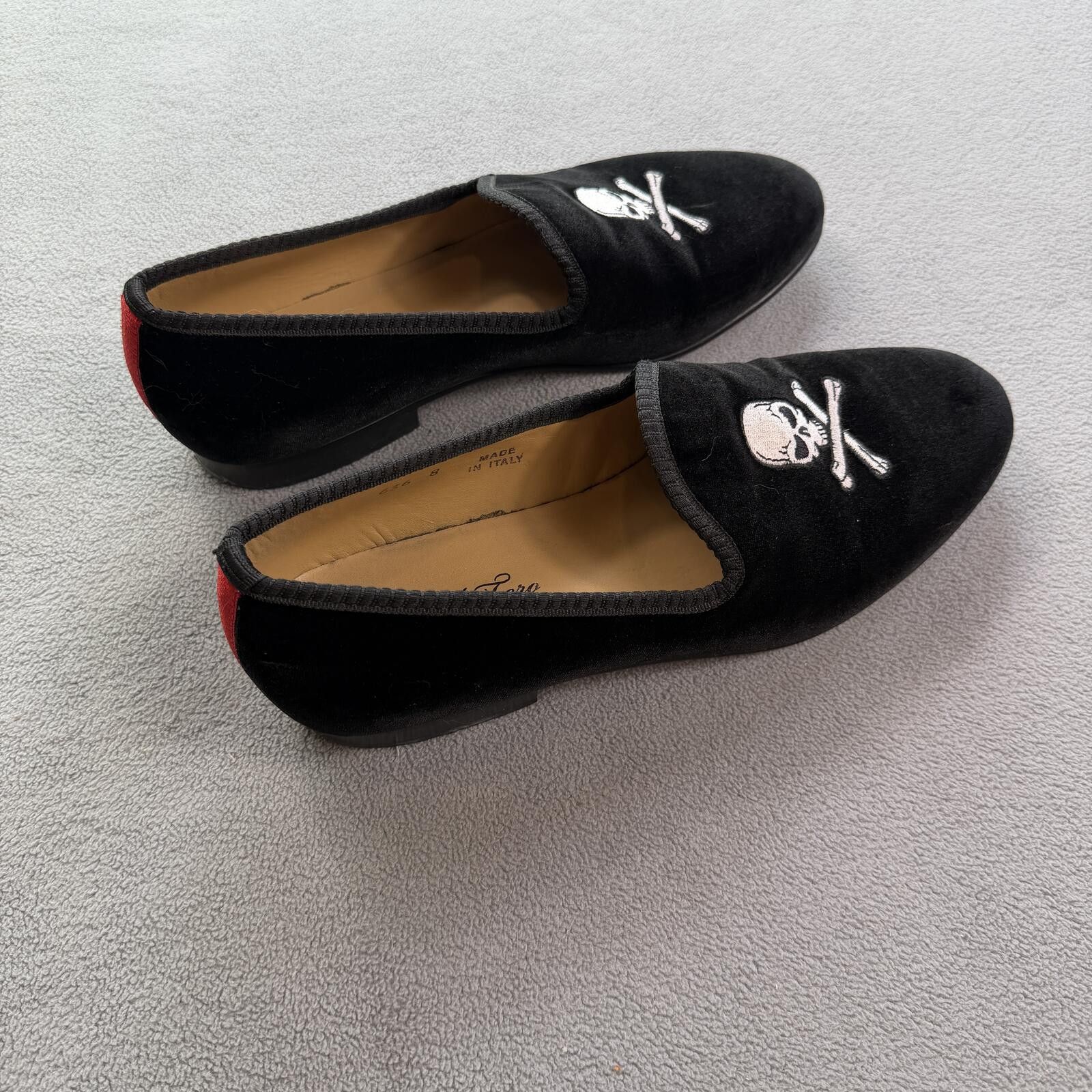 Del Toro Del Toro Black Velvet Skull Embroidered Slippers Loafers Men Size US 8 / EU 41 - 6 Thumbnail