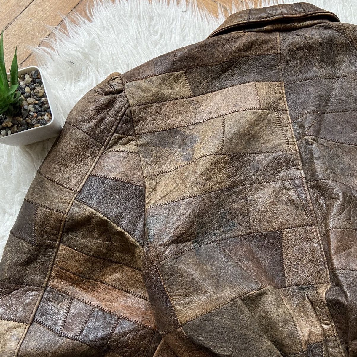 Japanese Brand 📌 Vintage York Patchwork Leather Y2K Brown Distressed Jacket Size L / US 10 / IT 46 - 13 Thumbnail