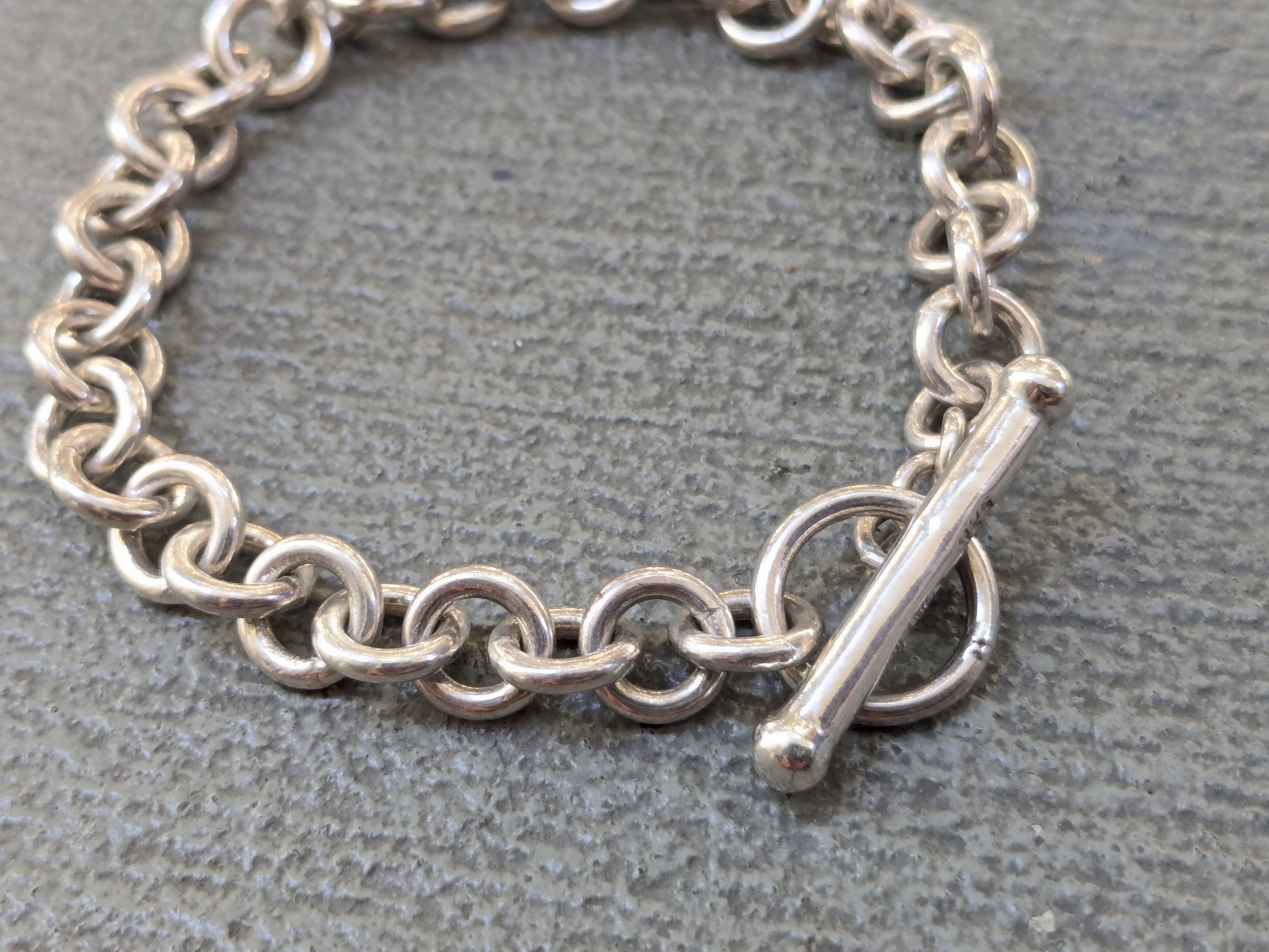 Jewelry Vintage Sterling Silver Bracelet Rolo Round 7.5" Chain Link Size ONE SIZE - 4 Thumbnail