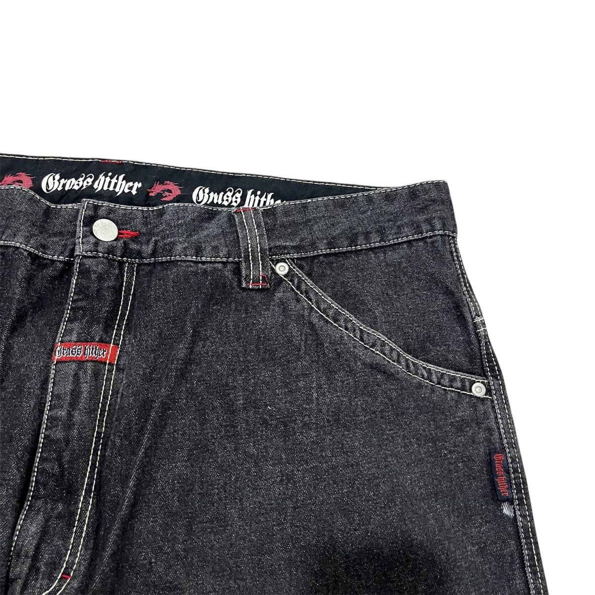 If Six Was Nine 🐲 Grass Hither Embroidery Baggy Cargo Black Denim Pant Size US 40 / EU 56 - 6 Thumbnail