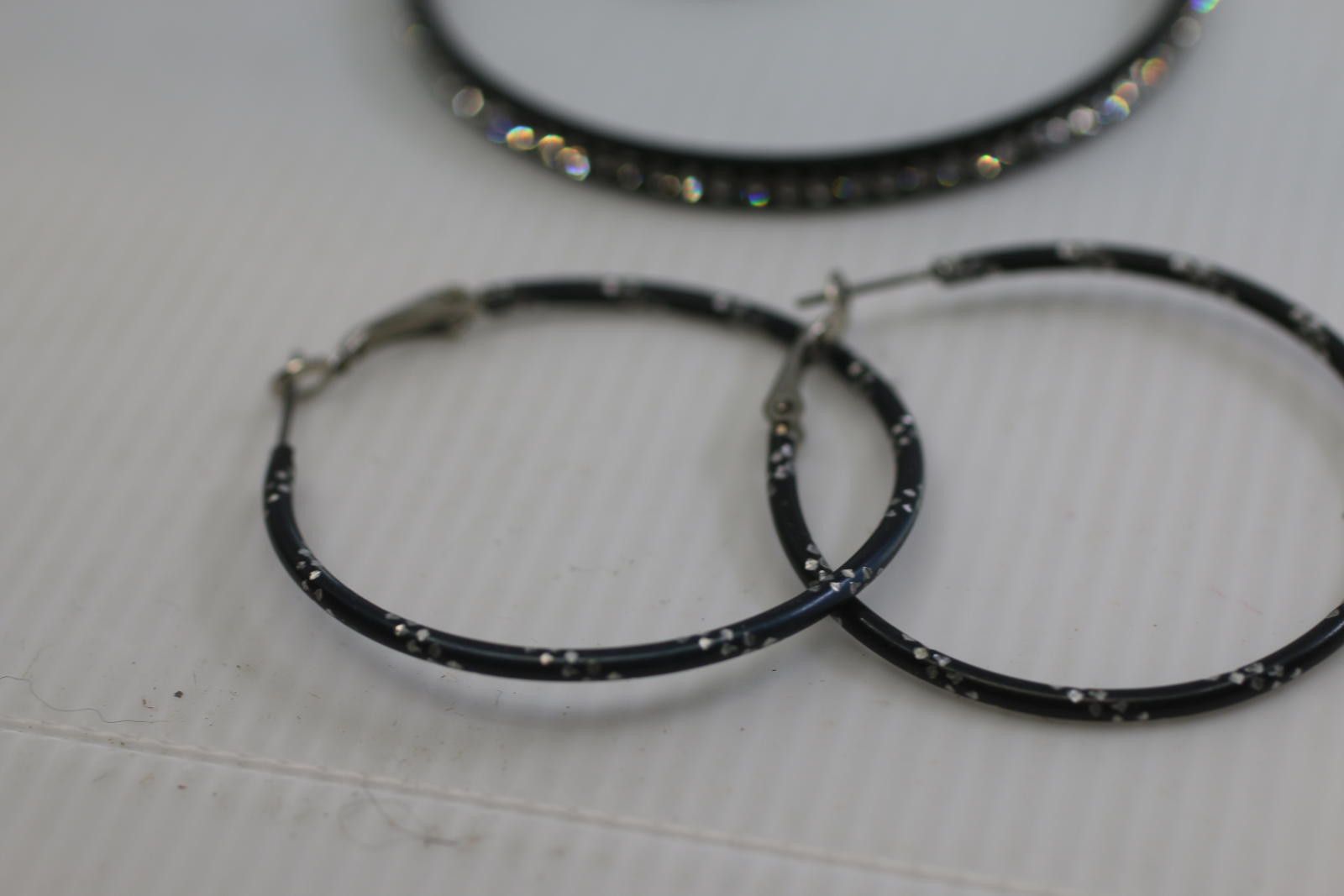 Unknown London Black Rhinestone Jewelry Set – Hoop Earrings, Bangle & Ring Size ONE SIZE - 2 Thumbnail