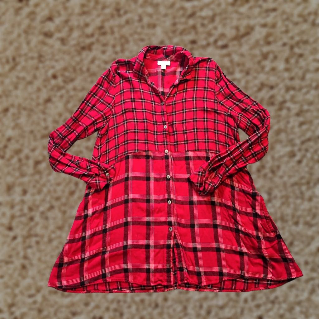 J. Jill J Jill Top Womens Size Small Black Red Plaid Button Up Long Sleeve Casual Career Shirt Women S Plaid Button Up Blouse Size S / US 4 / IT 40 - 1 Thumbnail