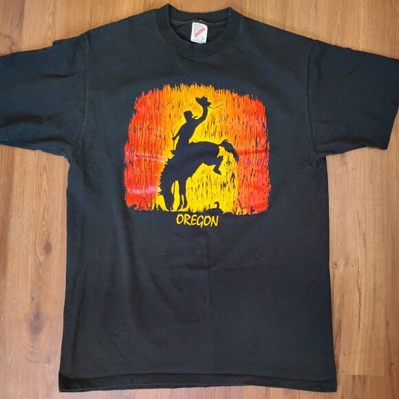 Jerzees DS Vintage 90s Oregon Cowboy Bronco Horseback T-Shirt Size US L / EU 52-54 / 3 - 2 Thumbnail