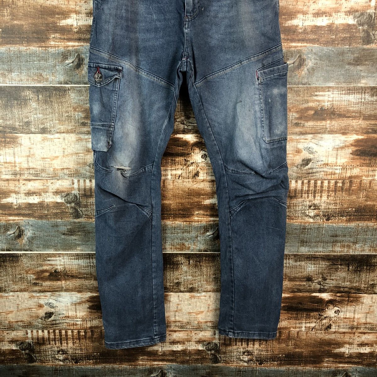 Japanese Brand Field Core Blue Distressed ripped Denim Pants #A2151 Size US 34 / EU 50 - 3 Thumbnail