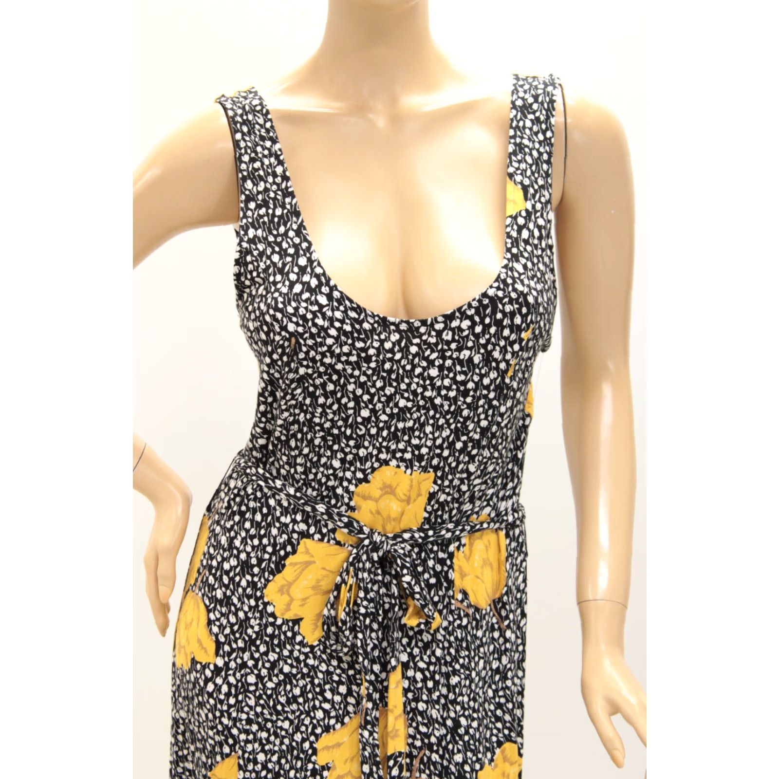 Vintage VINTAGE ModCloth Slip Dress Women's Medium Black Floral Cottagecore Midi Sleeveless A-Line Belted Retro Flower 90s Womens Size M / US 6-8 / IT 42-44 - 6 Thumbnail