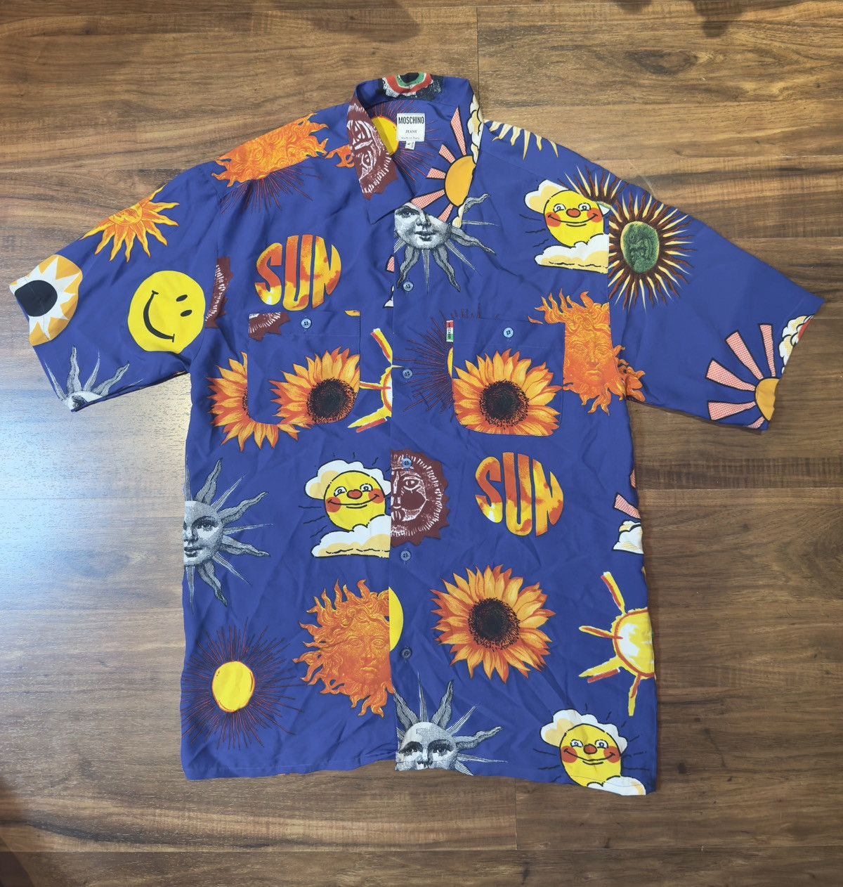 Moschino 1990’s Vintage Moschino Smiley Rave Face and Sun Pattern Short Sleeves Size US M / EU 48-50 / 2 - 1 Thumbnail