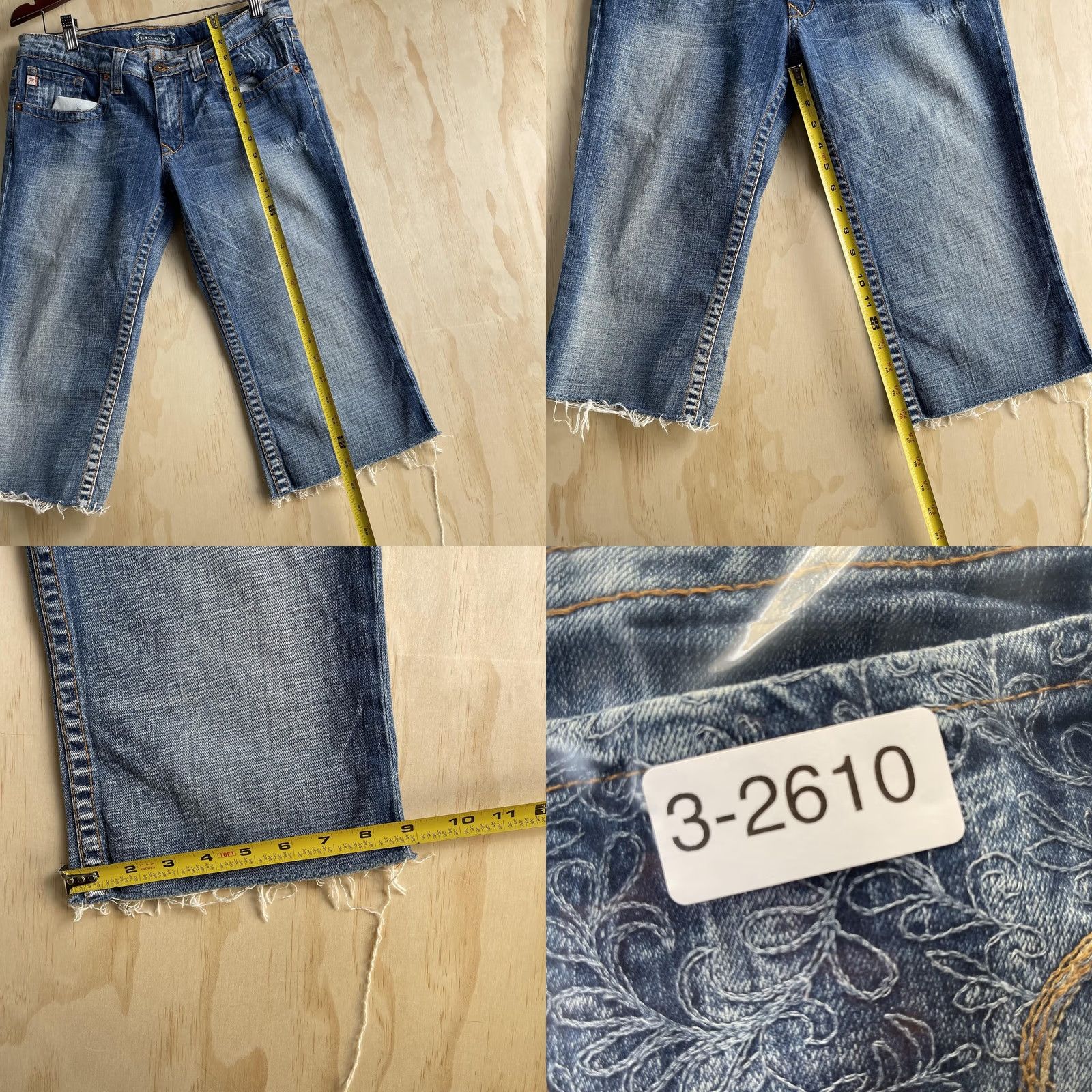 Vintage Big Star Casey Jeans Womens 31R Medium Wash Blue Cropped Distressed Embroidered Size 24" / US 00 / IT 34 - 8 Thumbnail
