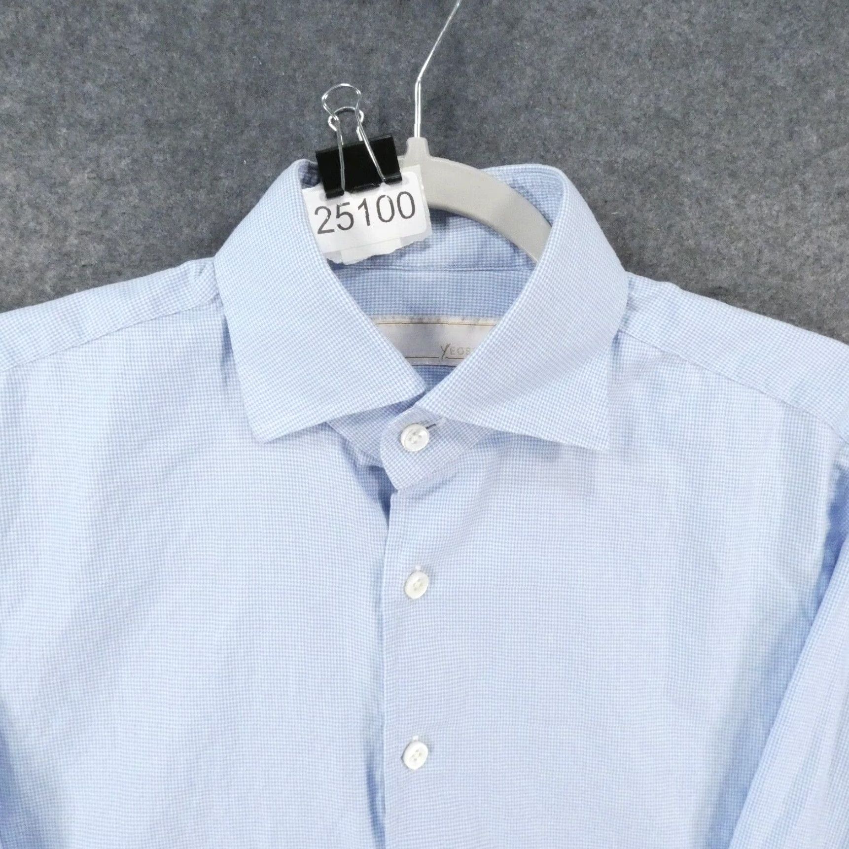 VINTAGE Yeossal Men's Shirt Long Sleeve Button Up Blue Houndstooth Collared Office Wear Size 16