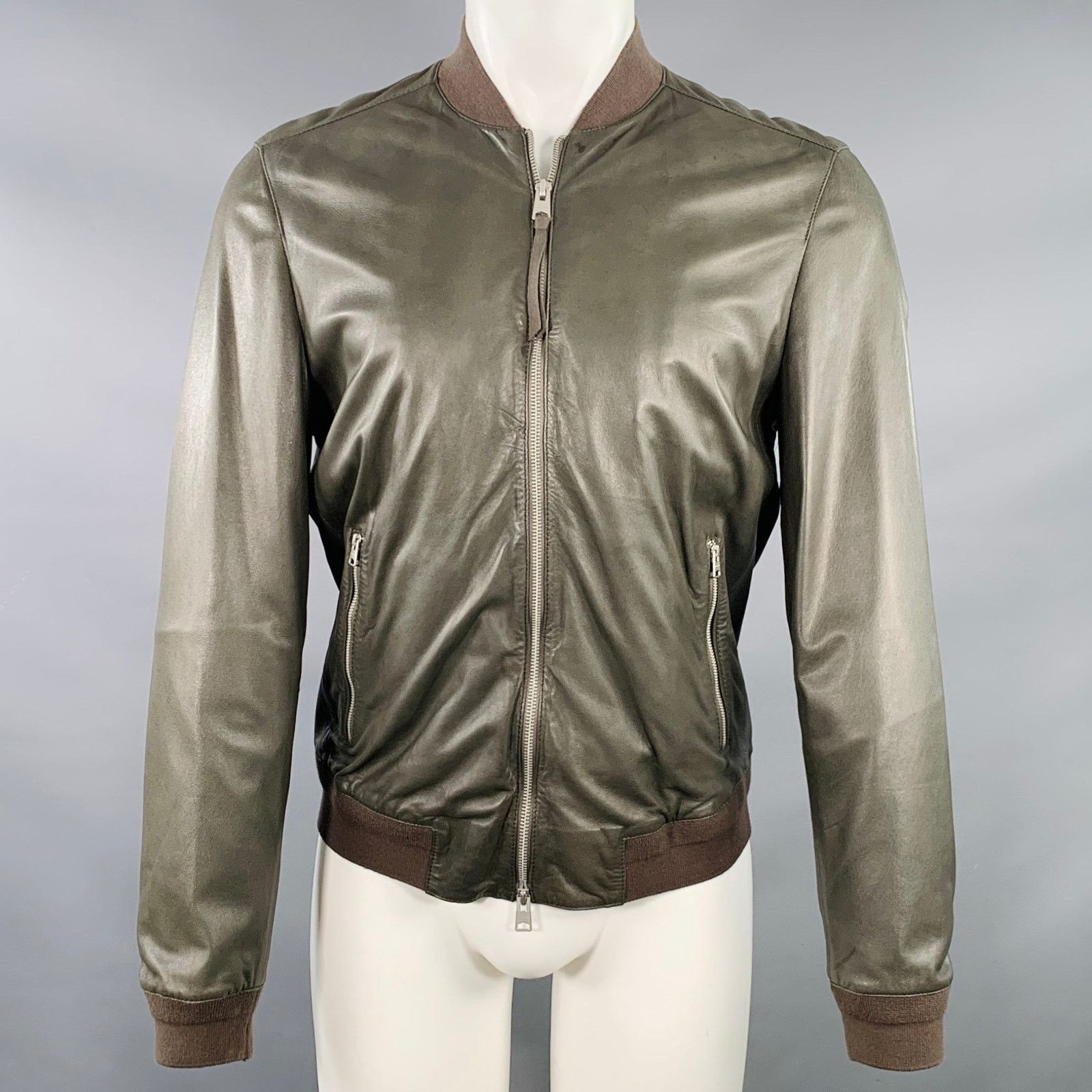 Allsaints ALLSAINTS Size M Green Olive Sheepskin Leather Bomber Jacket Size US M / EU 48-50 / 2 - 1 Thumbnail