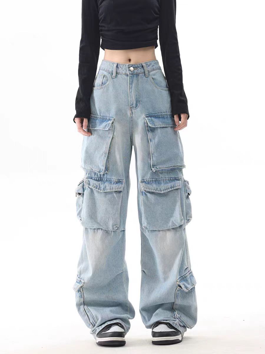 Japanese Brand × Jean High Street Multi-Pocket Washed Retro Straight Work Jeans Size US 31 - 4 Thumbnail