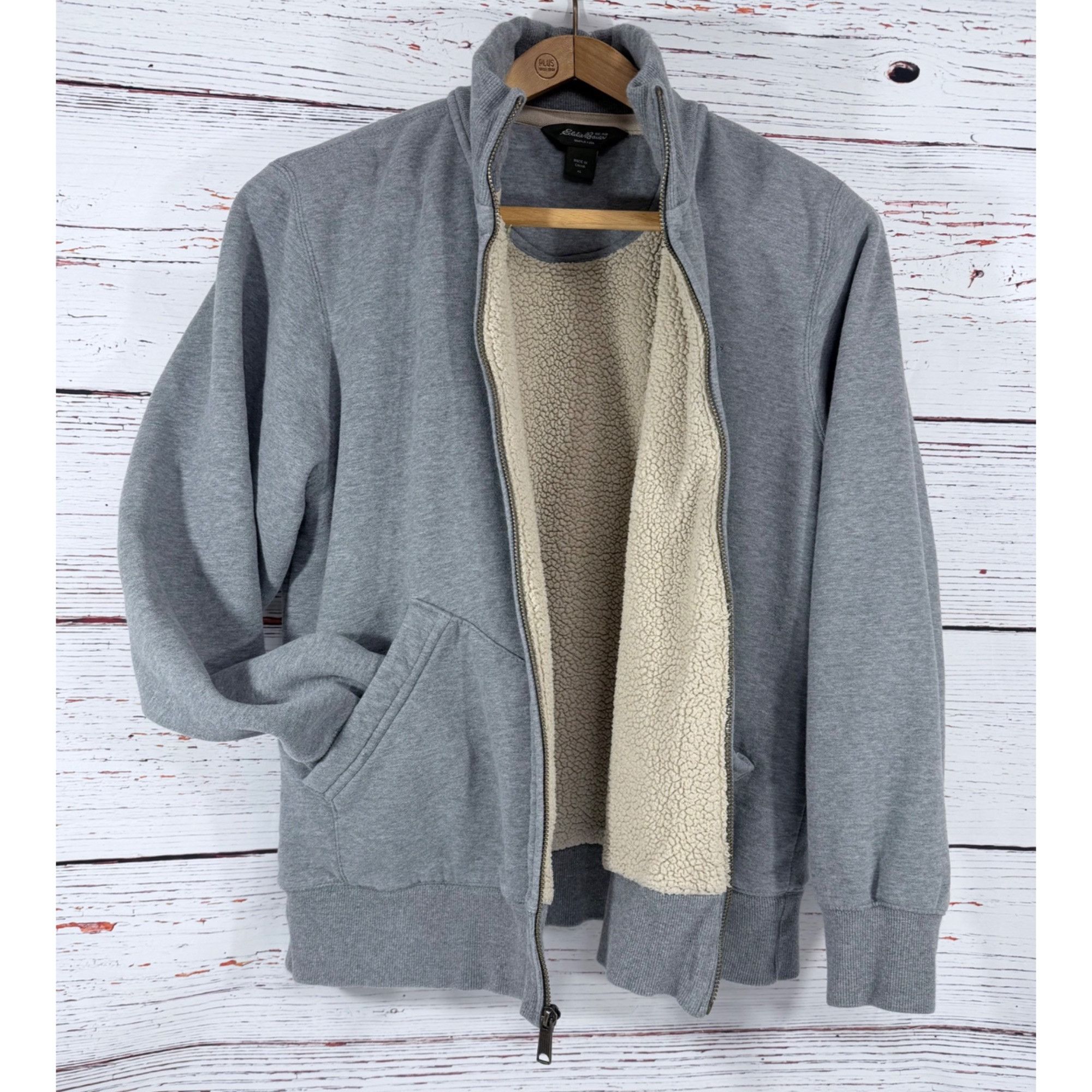 Other Eddie Bauer XL Gray Full-Zip Jacket Sherpa-Lined Cotton Blen Size US XL / EU 56 / 4 - 8 Thumbnail