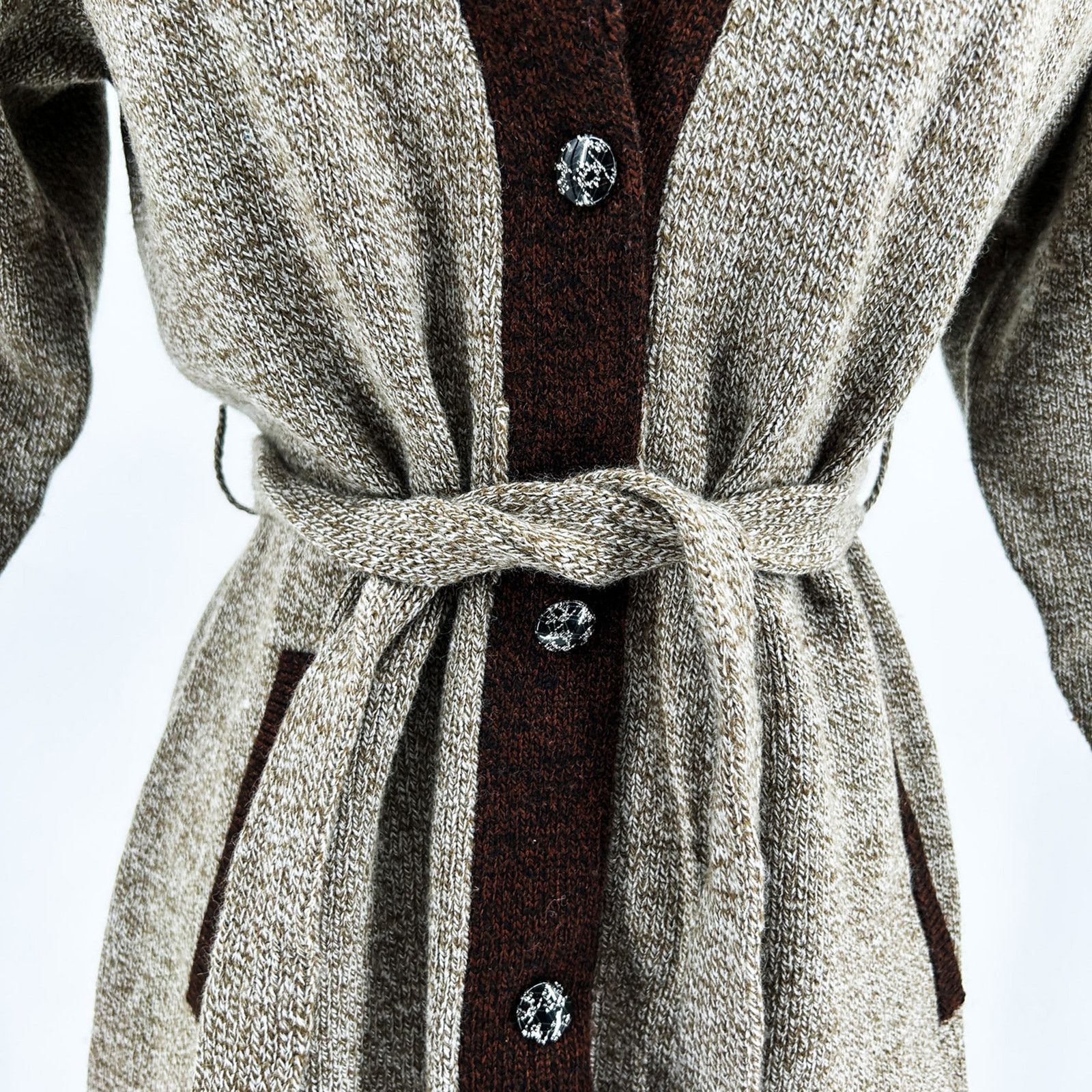 Vintage 70s/80s Brown Boho Collared Grandpa Cardigan + Matching Tie Size S / US 4 / IT 40 - 3 Thumbnail