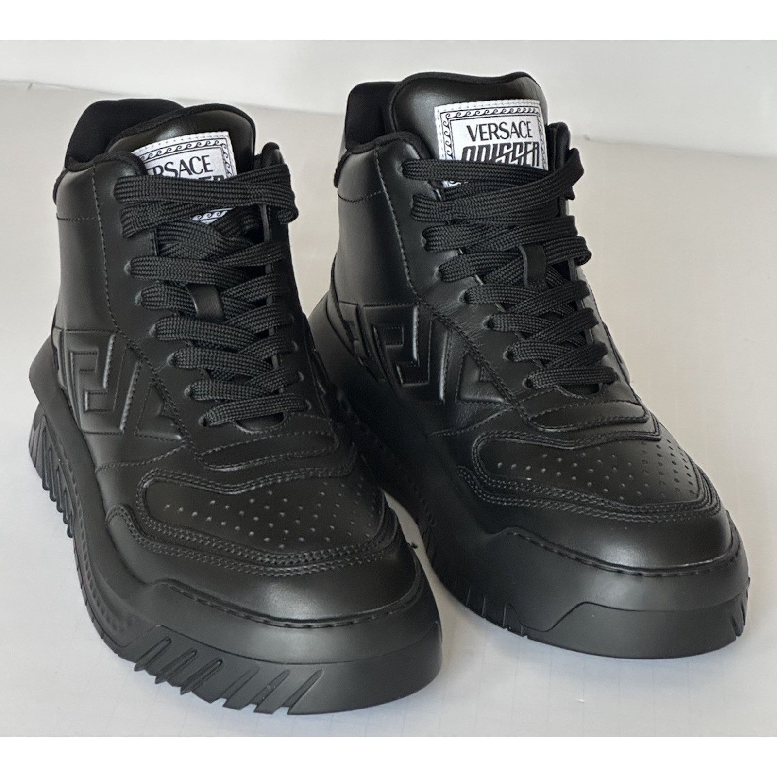 Versace Versace Greca Leather High Top Black Sneakers 12 US 1011349 Size US 12 / EU 45 - 11 Thumbnail