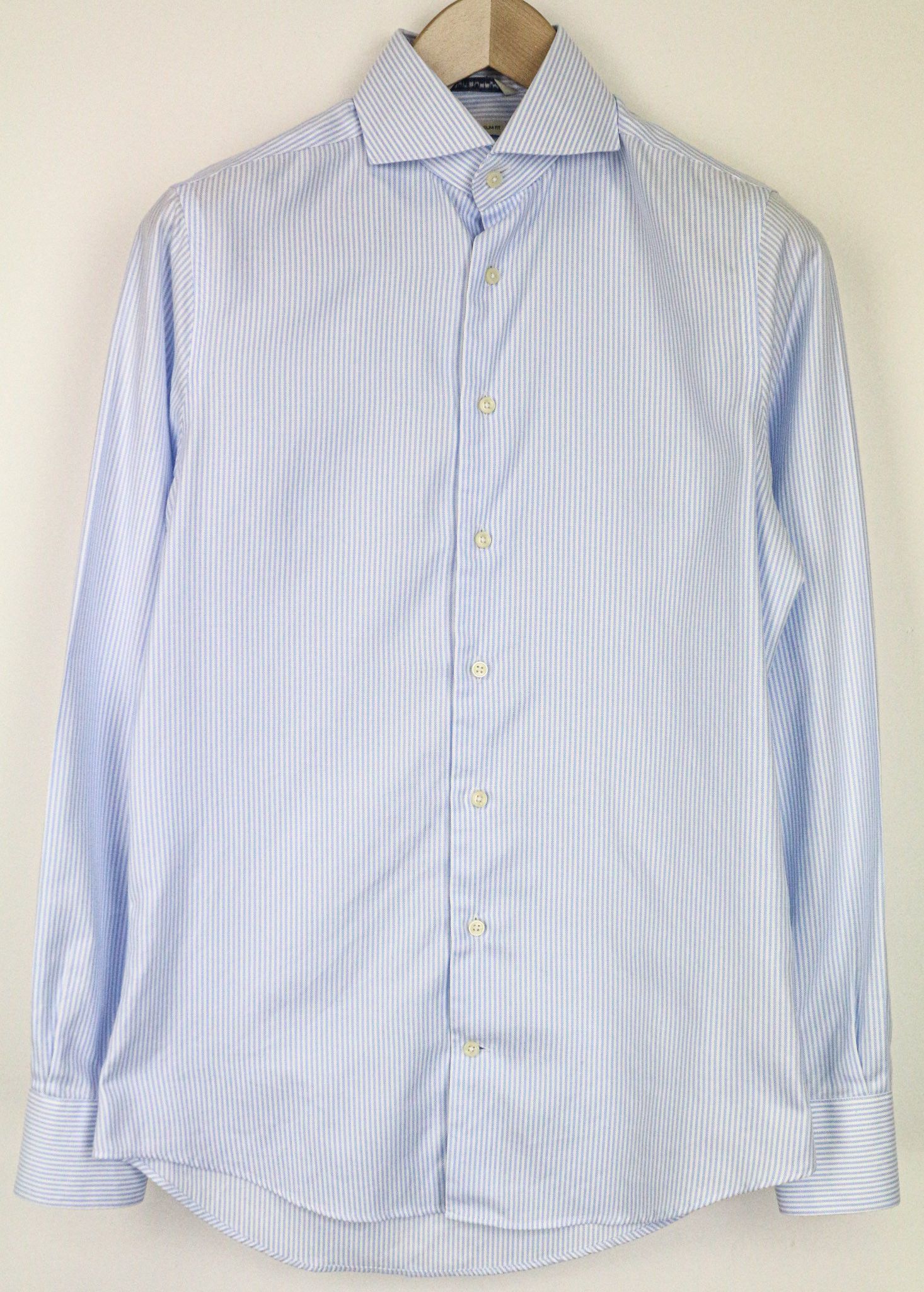 Suitsupply 37/14 1/2 Extra Slim Blue Cotton Stripes Shirt 76365 Size 38R - 1 Thumbnail
