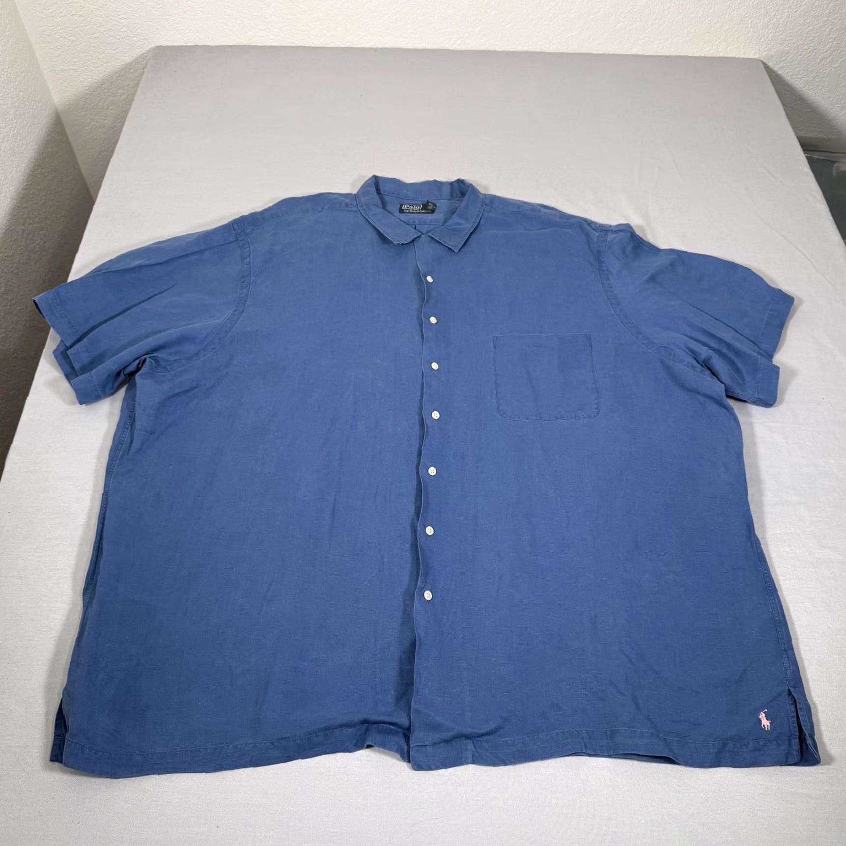 Polo Ralph Lauren VINTAGE Polo Ralph Lauren Shirt Men 4XLT Blue Silk Linen Loop Collar Camp Button Up Pony Size US XXL / EU 58 / 5 - 2 Thumbnail