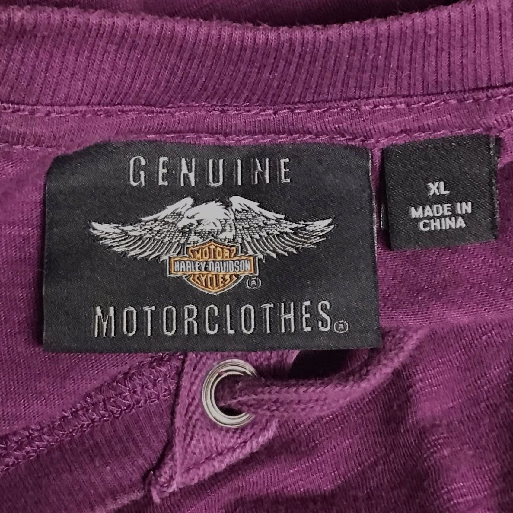 Harley Davidson Harley-Davidson Women Purple Flowered Winged Skull Long Sleeve Henley Shirt XL Size XL / US 12-14 / IT 48-50 - 2 Thumbnail