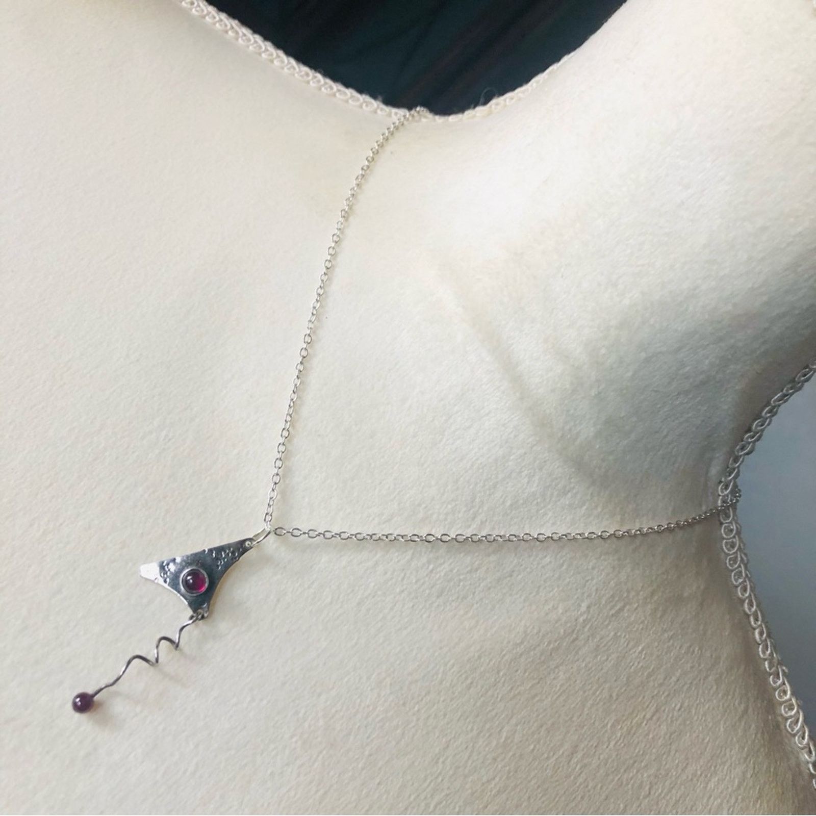 Handmade Handcrafted pyrope garnet sterling pendant on chain necklace Size ONE SIZE - 1 Thumbnail